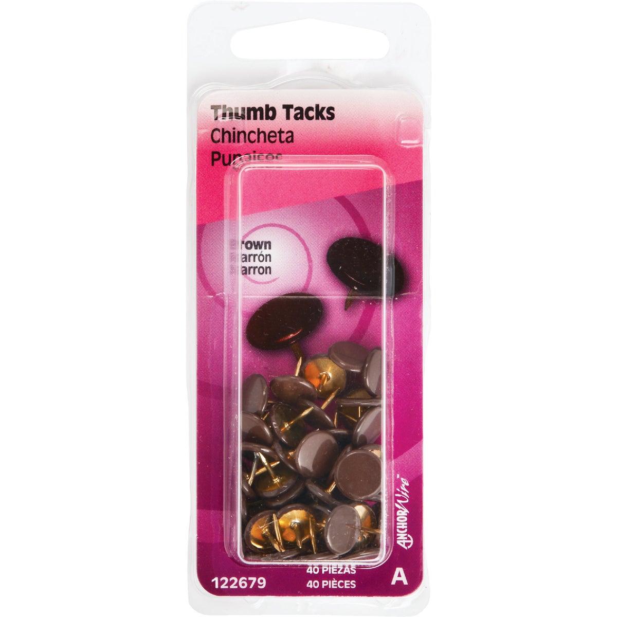 Hillman Anchor Wire Brown 23/64 In. x 15/64 In. Thumb Tack (40-Count) Image 2