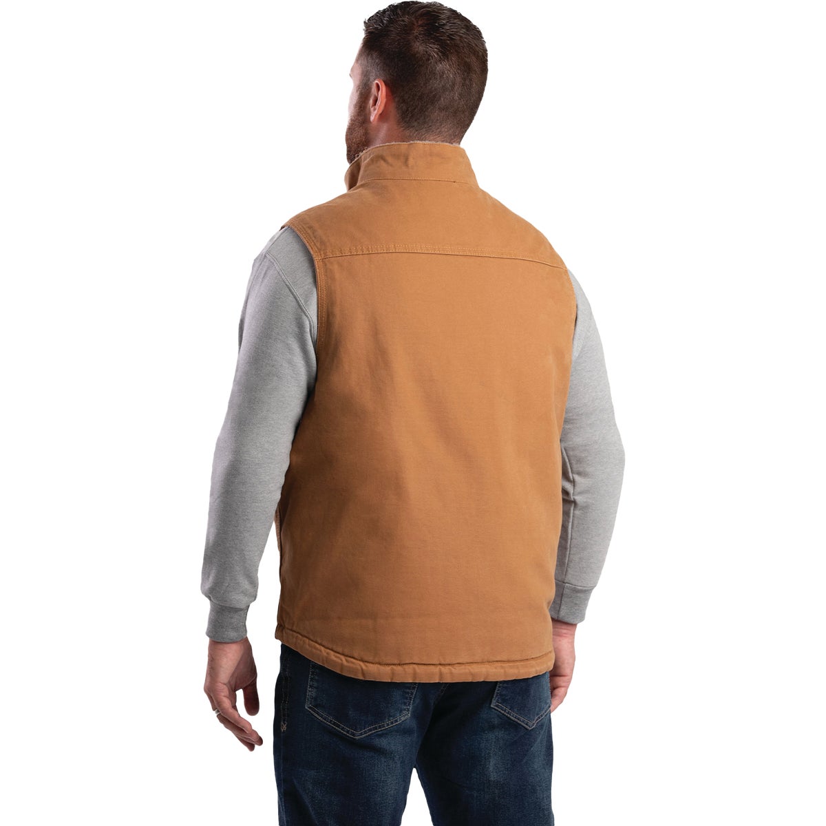 Berne Heartland Men's Large Brown Sherpa-Lined Washed Duck Vest Image 5
