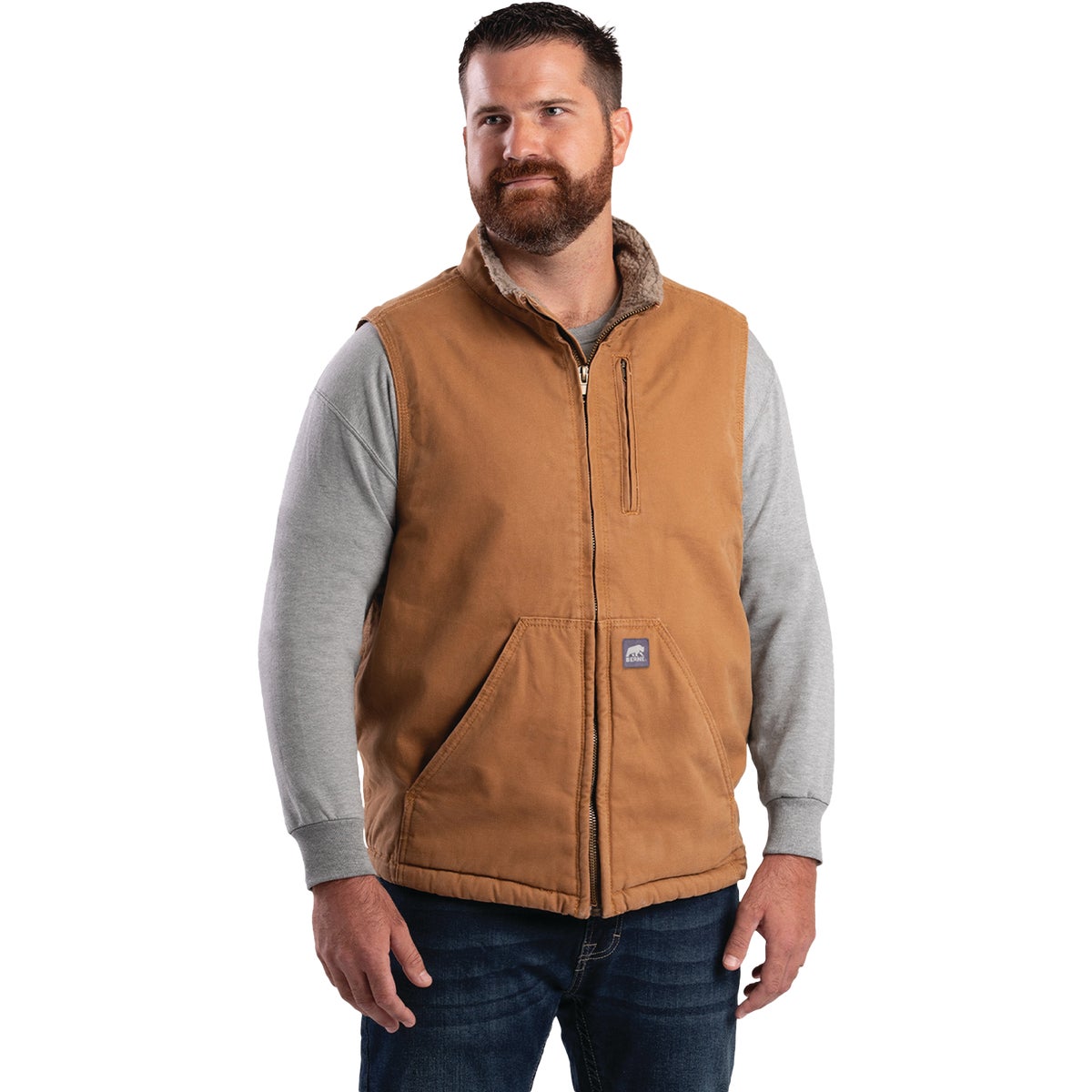 Berne Heartland Men's Large Brown Sherpa-Lined Washed Duck Vest