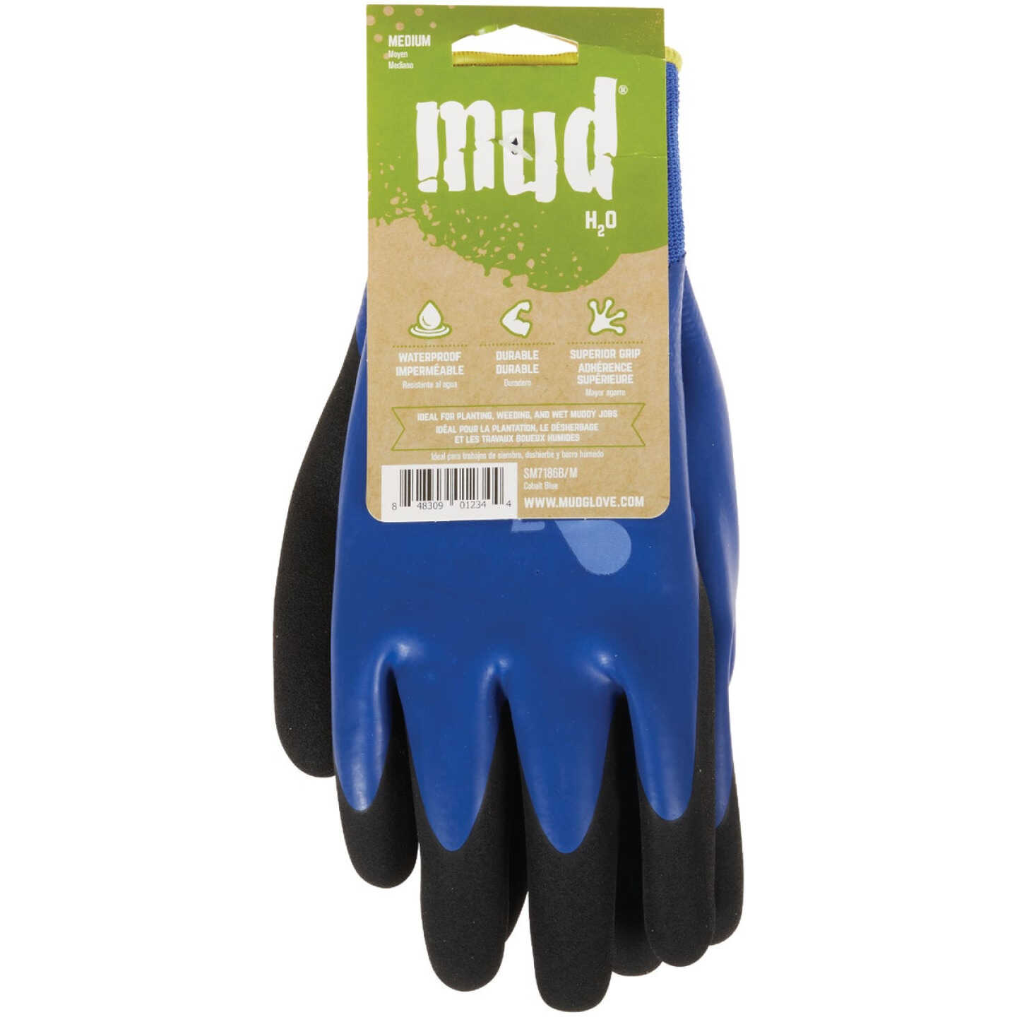 Mud H2O Women's Medium Latex Coated Polyester Cobalt Blue Garden Glove Image 2