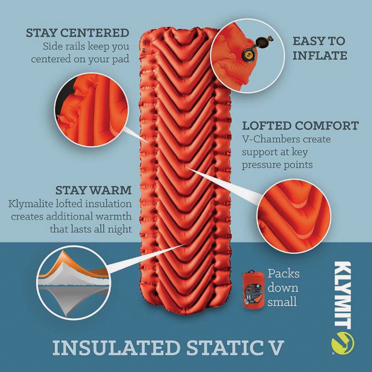Klymit Insulated Static V Orange Sleeping Pad Image 4