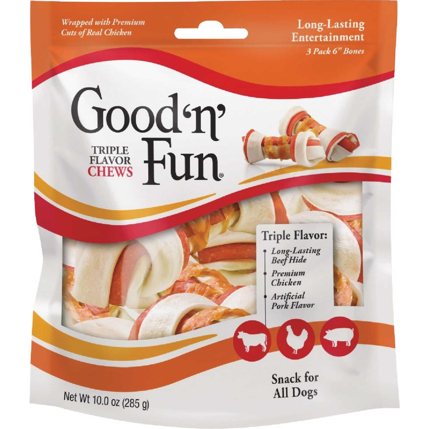 Good 'N' Fun 6 In. Triple Flavor Chew Bone (3-Pack) Image 1