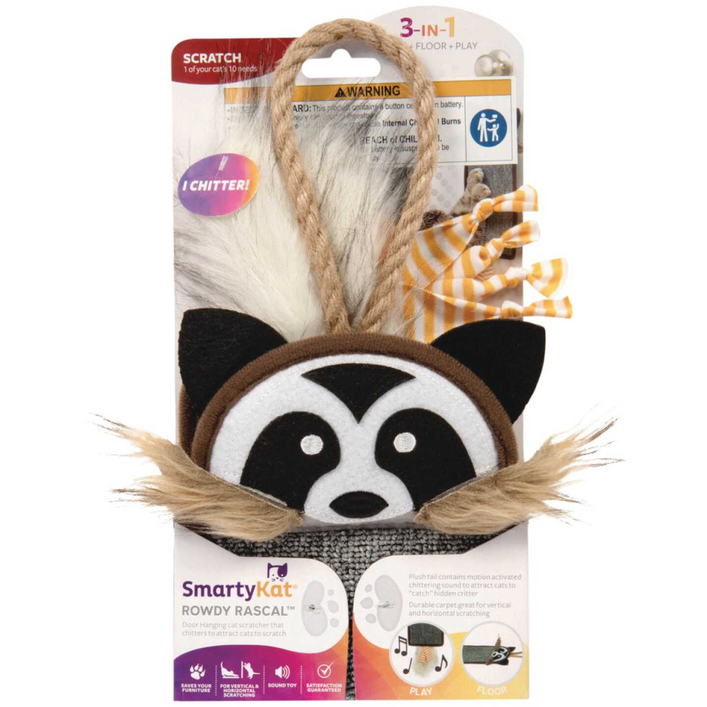 SmartyKat Rowdy Rascal Cat Scratcher & Plush Sound Cat Toy Image 1
