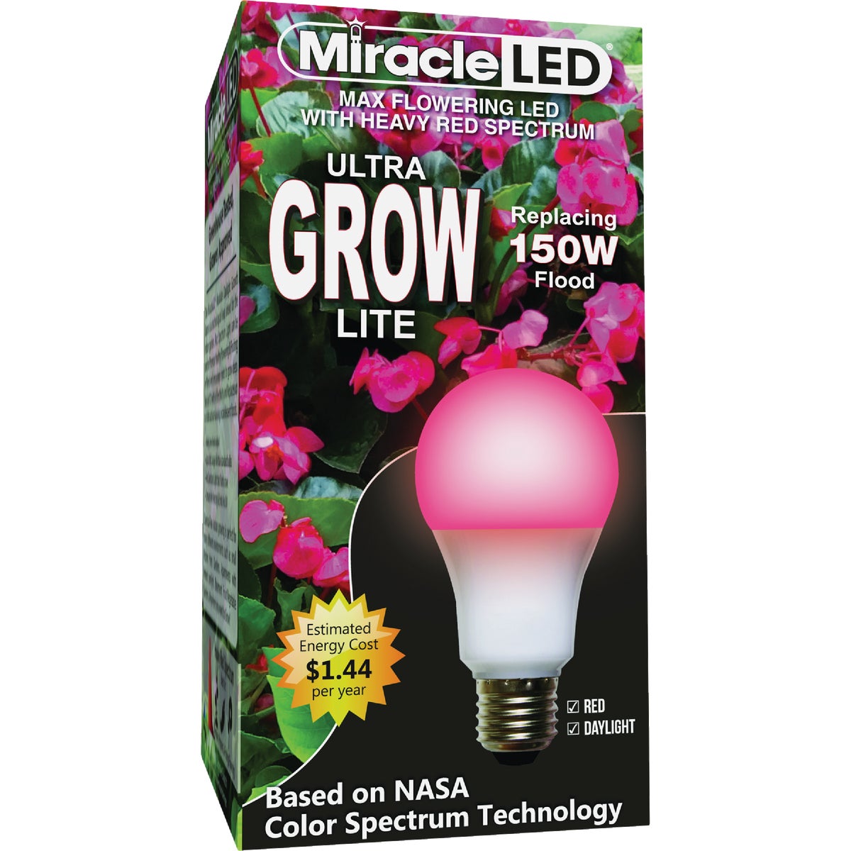 Miracle LED Ultra Grow 150W Equivalent Red & Daylight Spectrum A19 Medium Base LED Plant Light Bulb Image 1