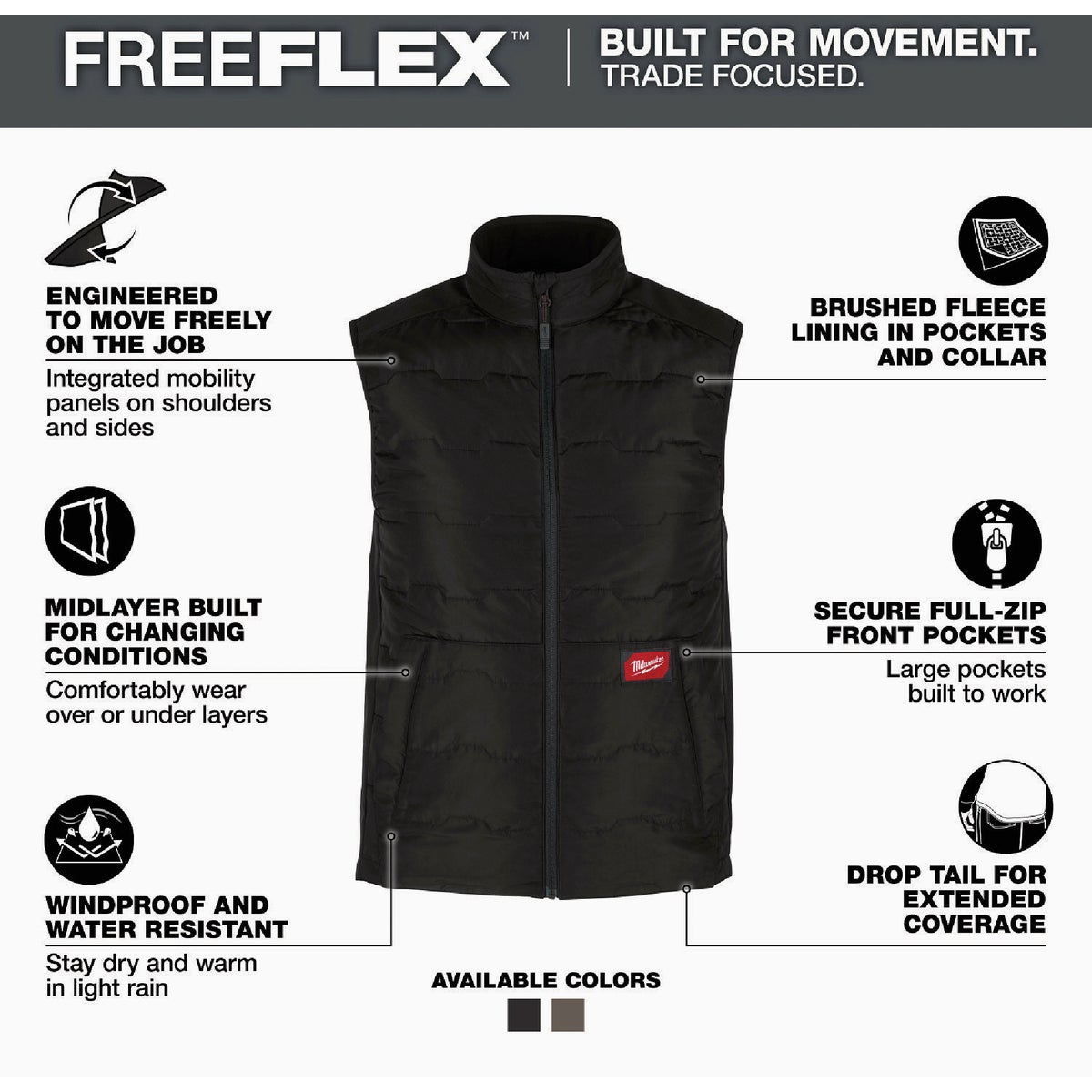 Milwaukee FREEFLEX Men's Large Black Lightweight Insulated Vest Image 2