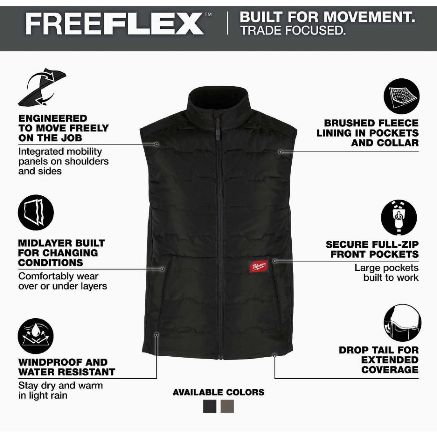Milwaukee FREEFLEX Men's Large Black Lightweight Insulated Vest Image 2