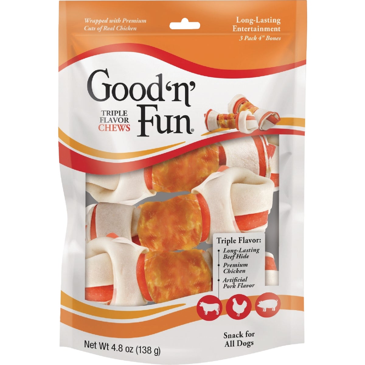 Good 'N' Fun 4 In. Triple Flavor Chew Bone (3-Pack)