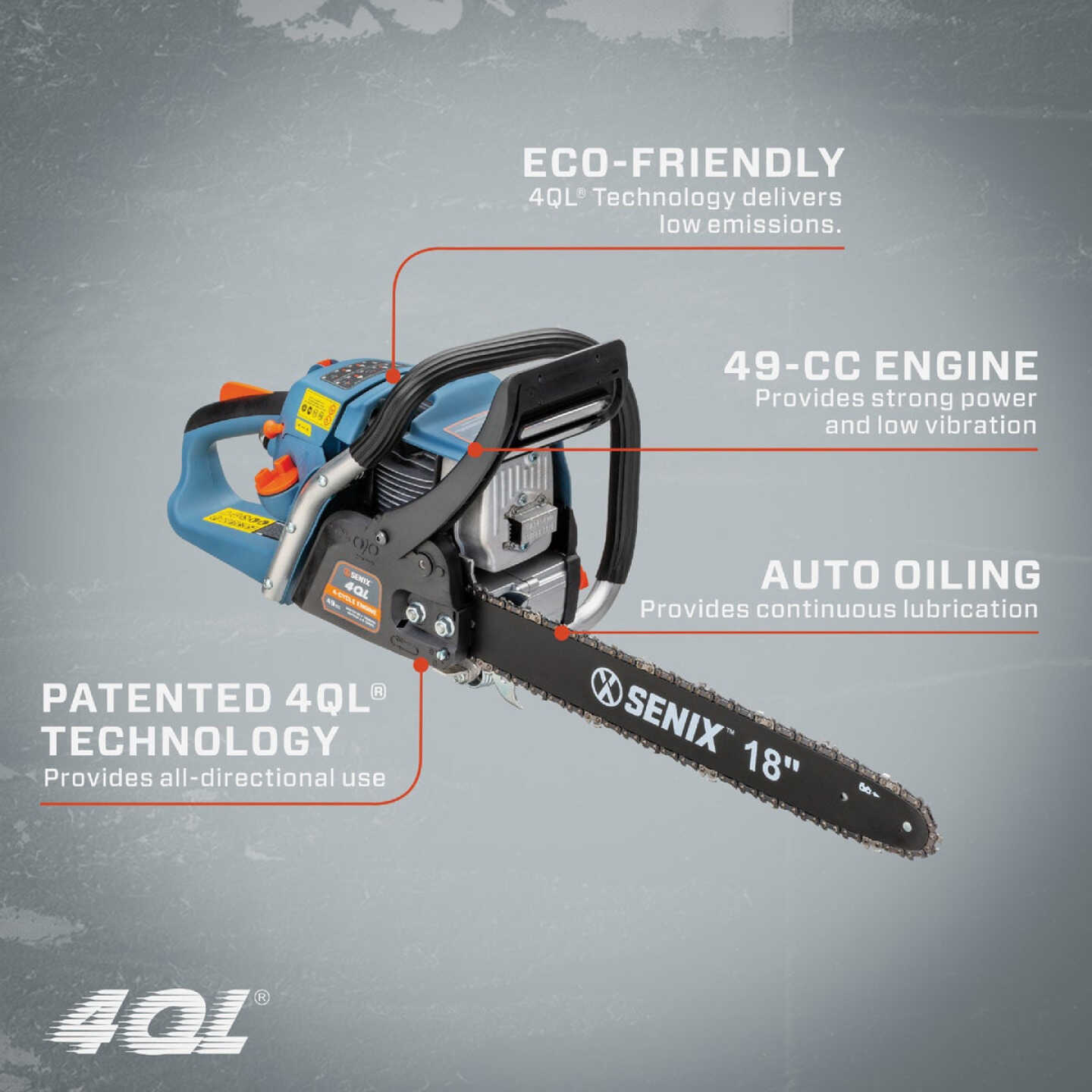 Senix 4QL 18 In. 49cc Gas Powered Chainsaw Image 2