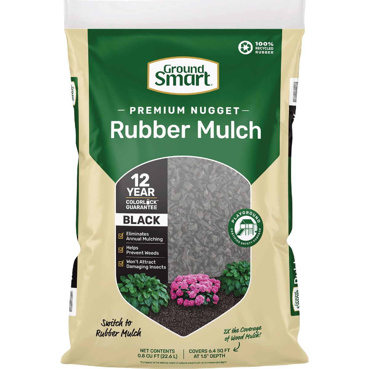 GroundSmart 0.8 Cu. Ft. Black Recycled Nugget Rubber Mulch