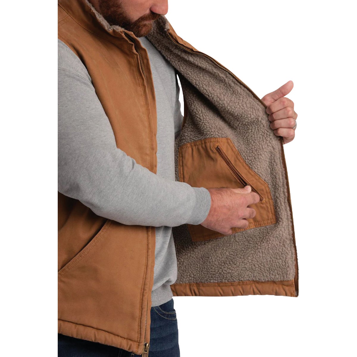 Berne Heartland Men's 2XL Brown Sherpa-Lined Washed Duck Vest Image 7