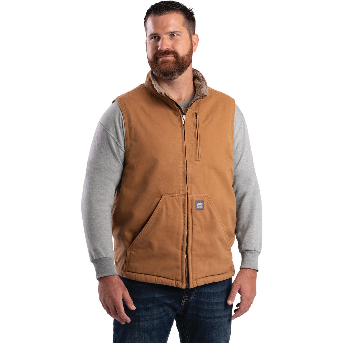 Berne Heartland Men's 2XL Brown Sherpa-Lined Washed Duck Vest