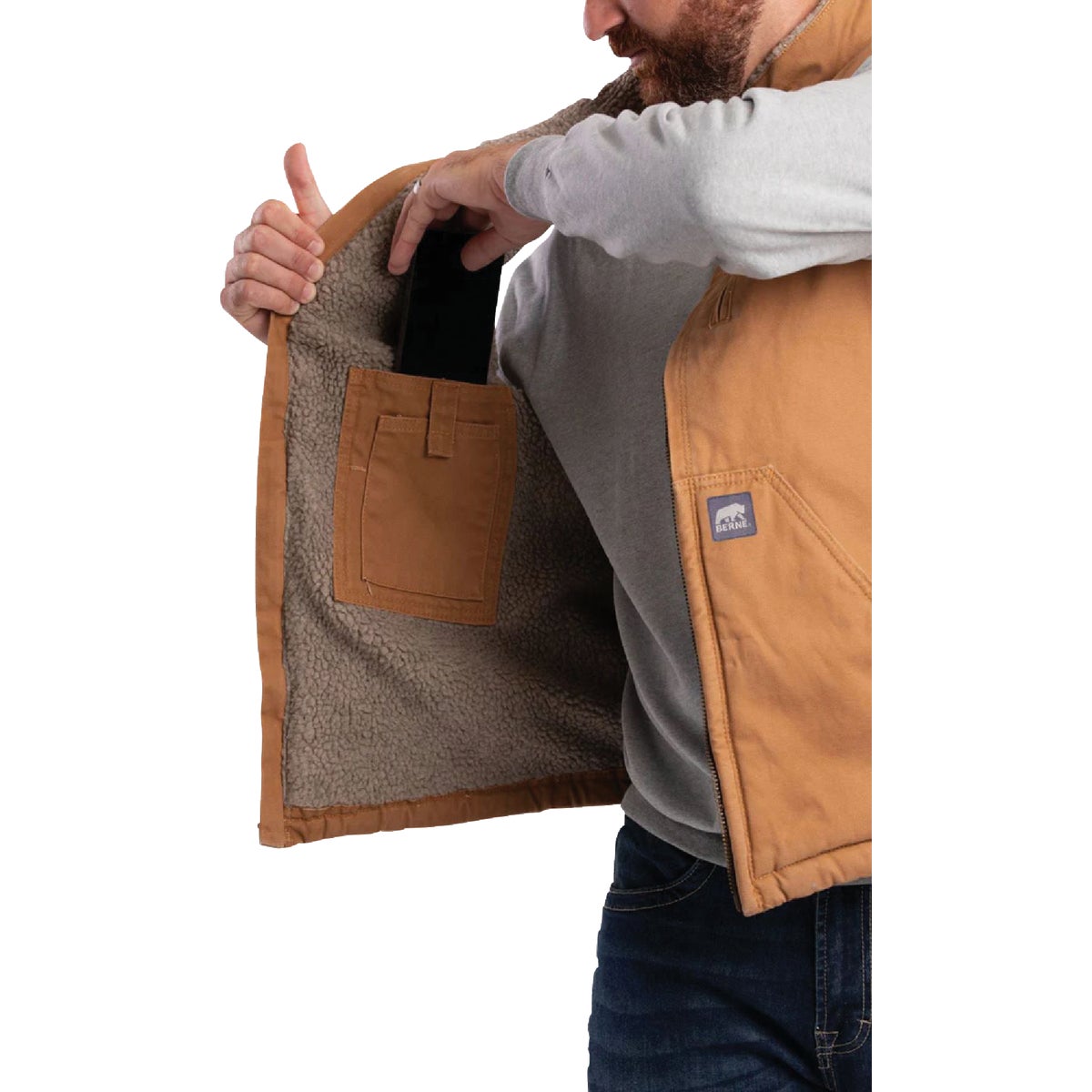 Berne Heartland Men's 2XL Brown Sherpa-Lined Washed Duck Vest Image 8