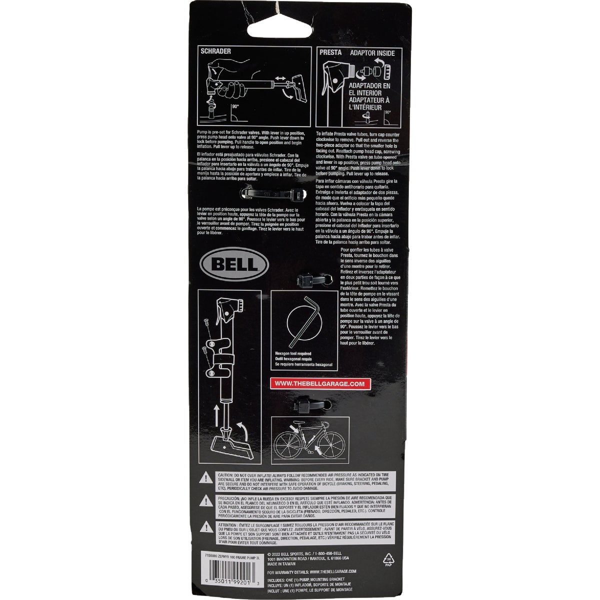 Bell Zephyr 100 Schrader/Presta Bicycle Frame Pump Image 2