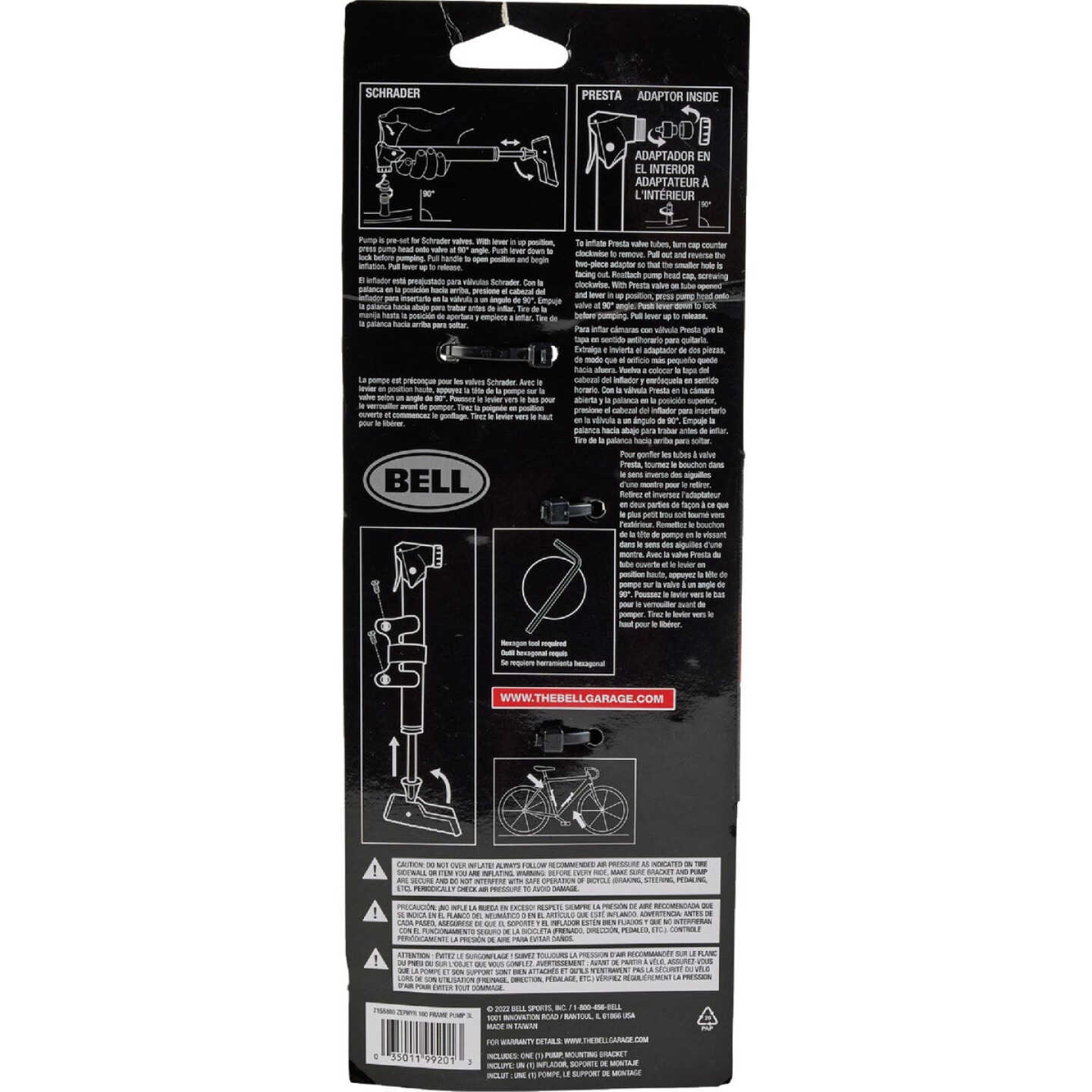 Bell Zephyr 100 Schrader/Presta Bicycle Frame Pump Image 2