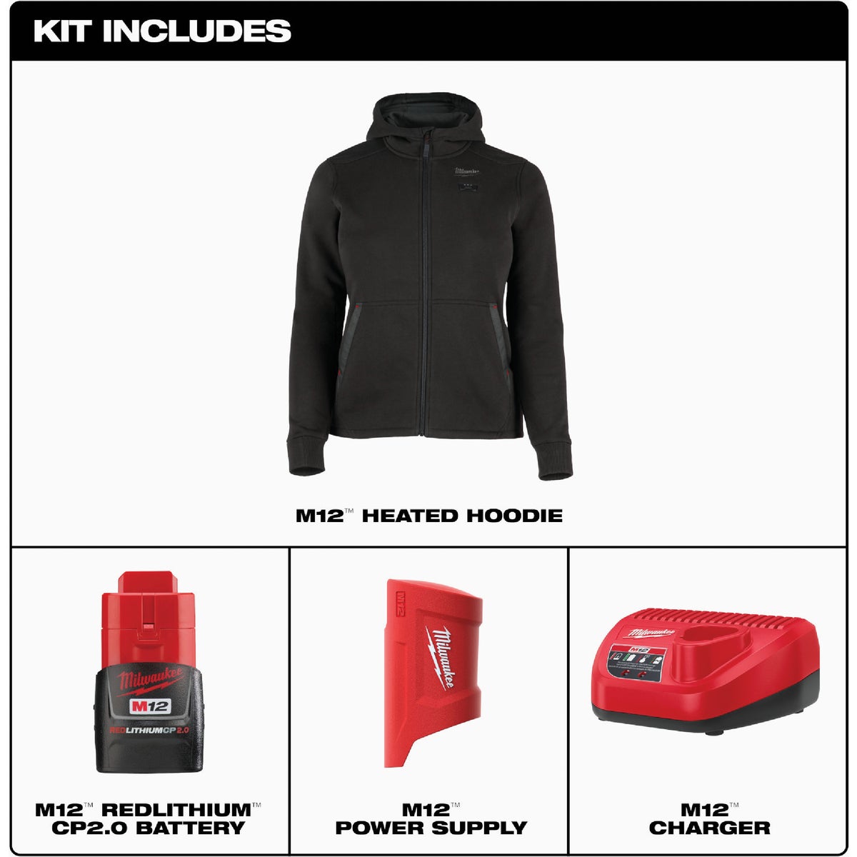 Milwaukee M12 Women's XL Black Full-Zip Heated Hoodie Kit Image 4