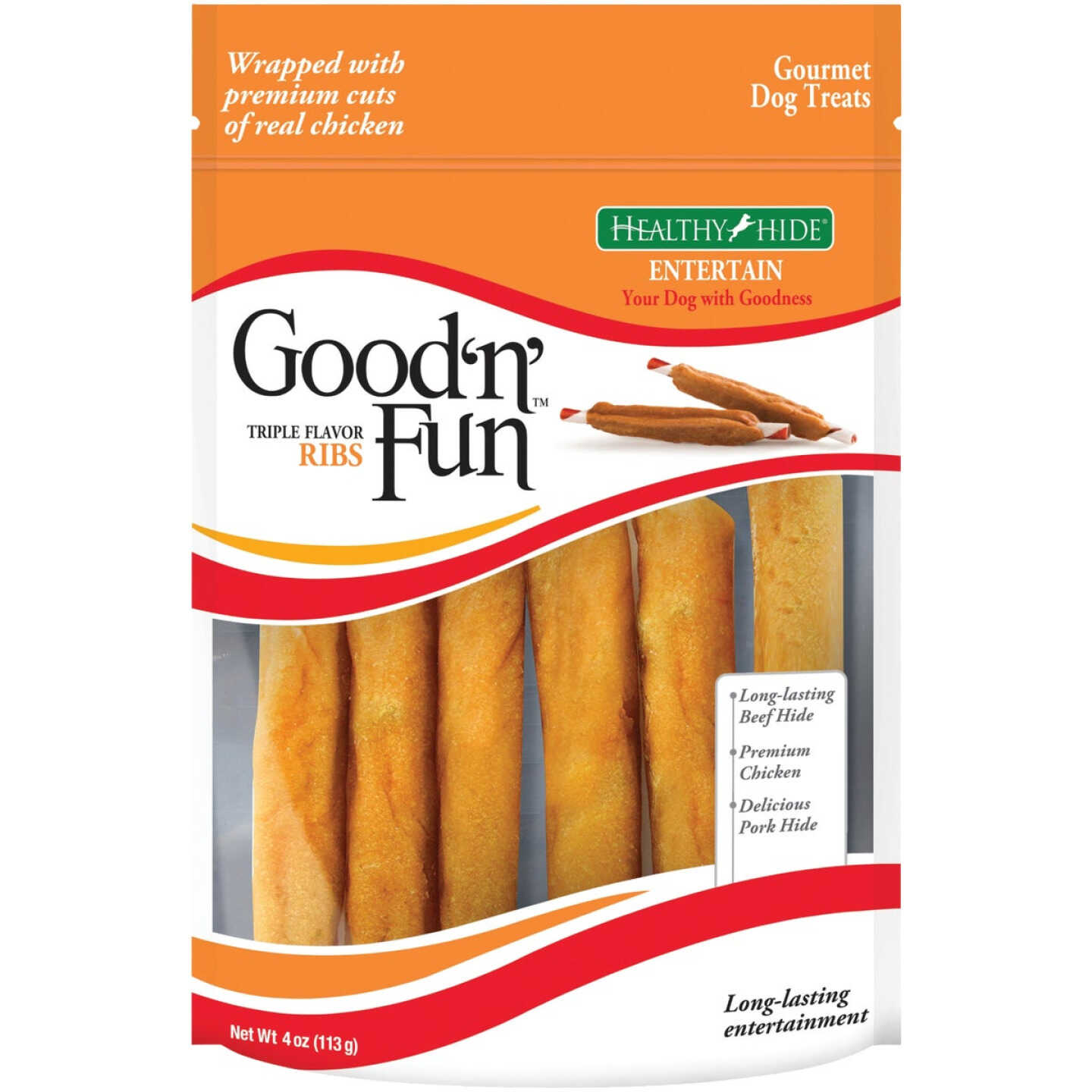Healthy Hide Good 'n Fun Triple Flavor Ribs Beef, Pork, & Chicken Dog Treat, 4 Oz. Image 1