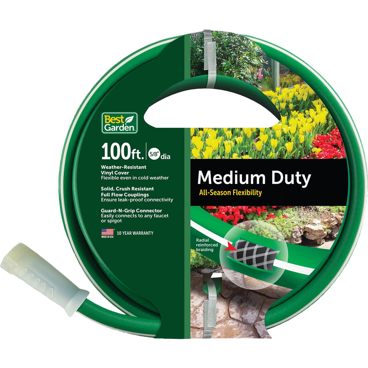 Best Garden 5/8 In. Dia. x 100 Ft. L. Medium-Duty Vinyl Garden Hose with Guard-N-Grip