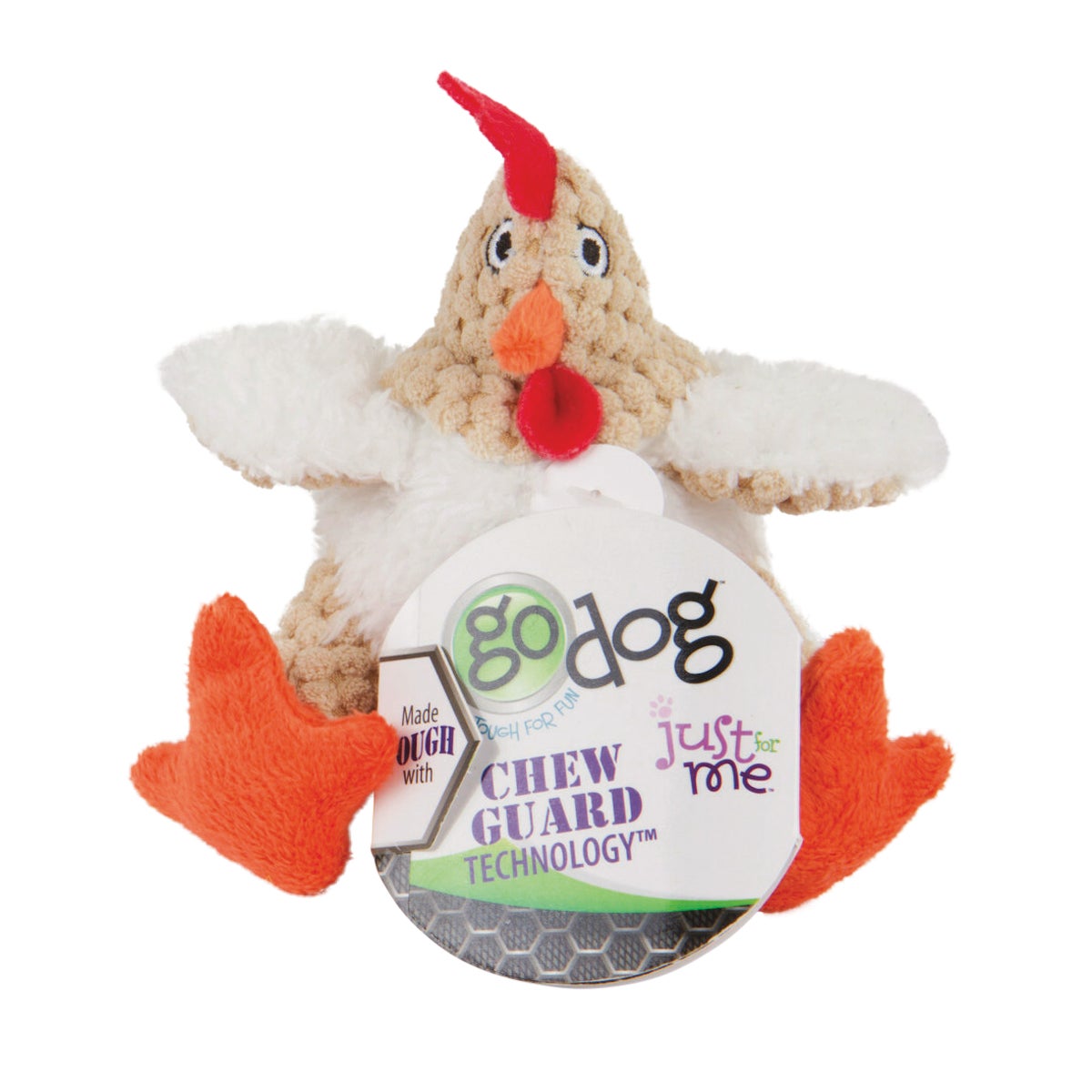 goDog Checkers Just For Me Mini White Fat Rooster Squeaky Plush Dog Toy