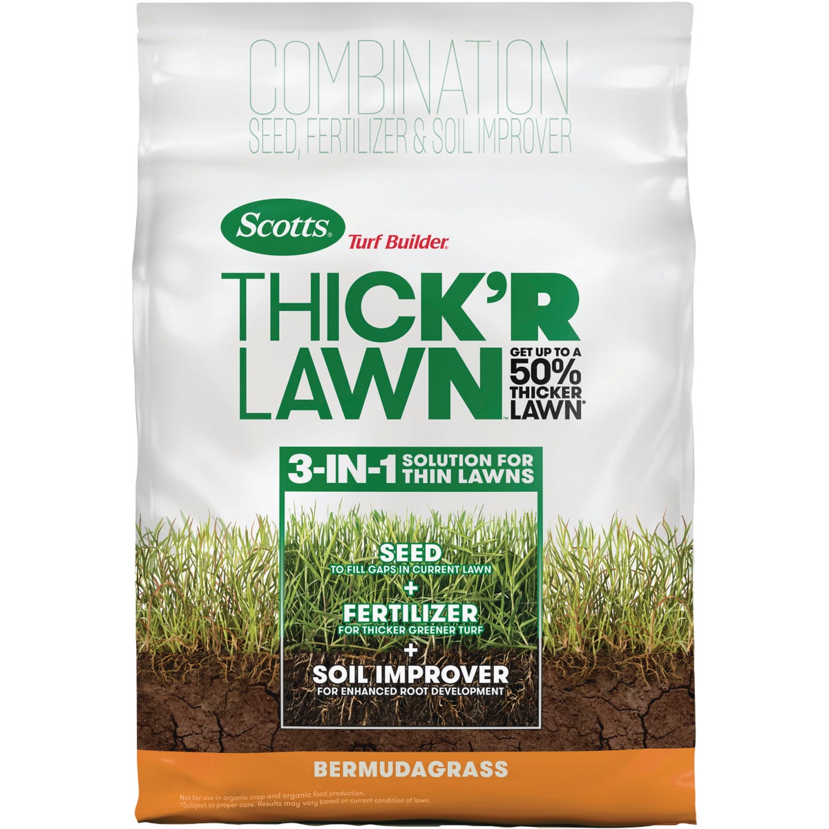 Scotts Turf Builder Thick'R Lawn 40 Lb. 4000 Sq. Ft. Patch & Repair For Bermudagrass Grass Seed, Fertilizer, and Soil Improver Combination
