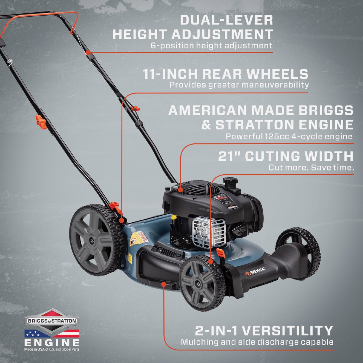 Senix 21 In. 125cc 2-In-1 Push Gas Lawn Mower Image 2