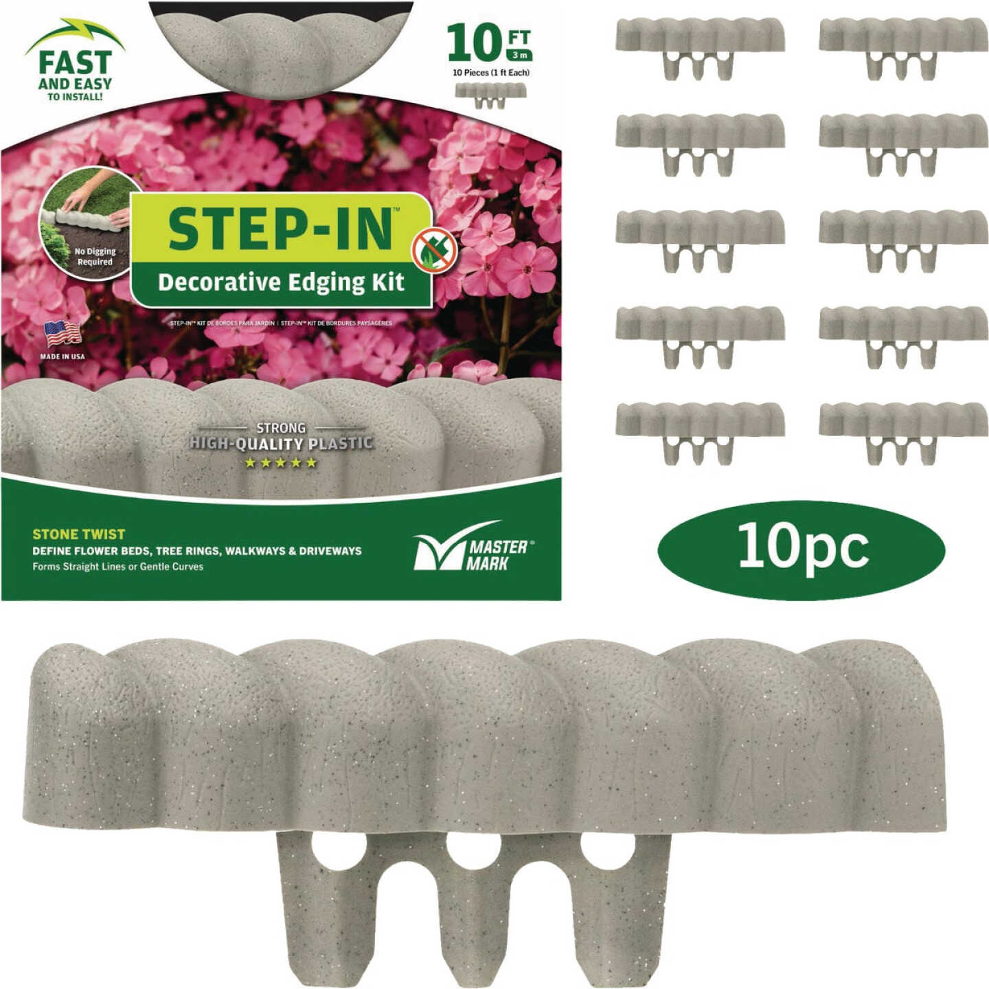 Master Mark Step-In 2.5 In. x 10 Ft. Stone Twist Gray Plastic Landscape Edging Image 1