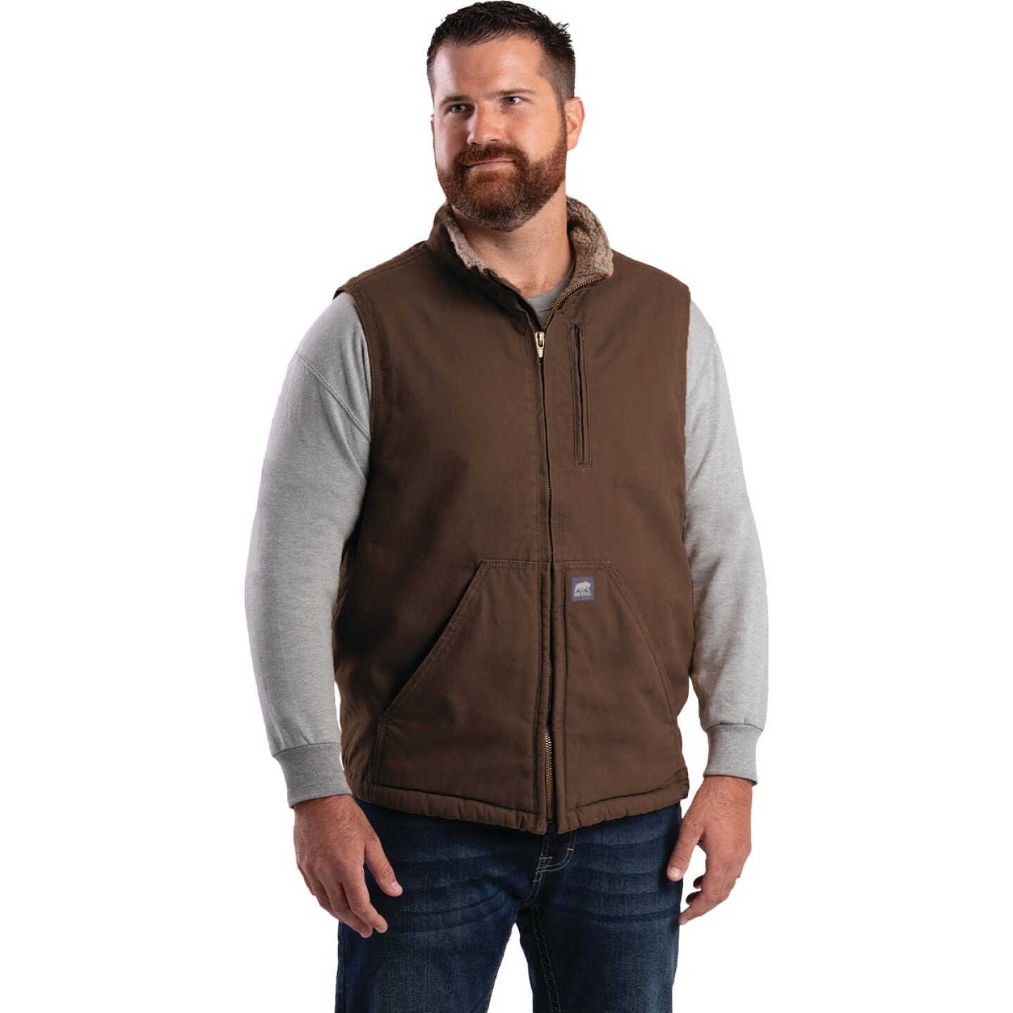 Berne Heartland Men's Large Bark Sherpa-Lined Washed Duck Vest Image 1
