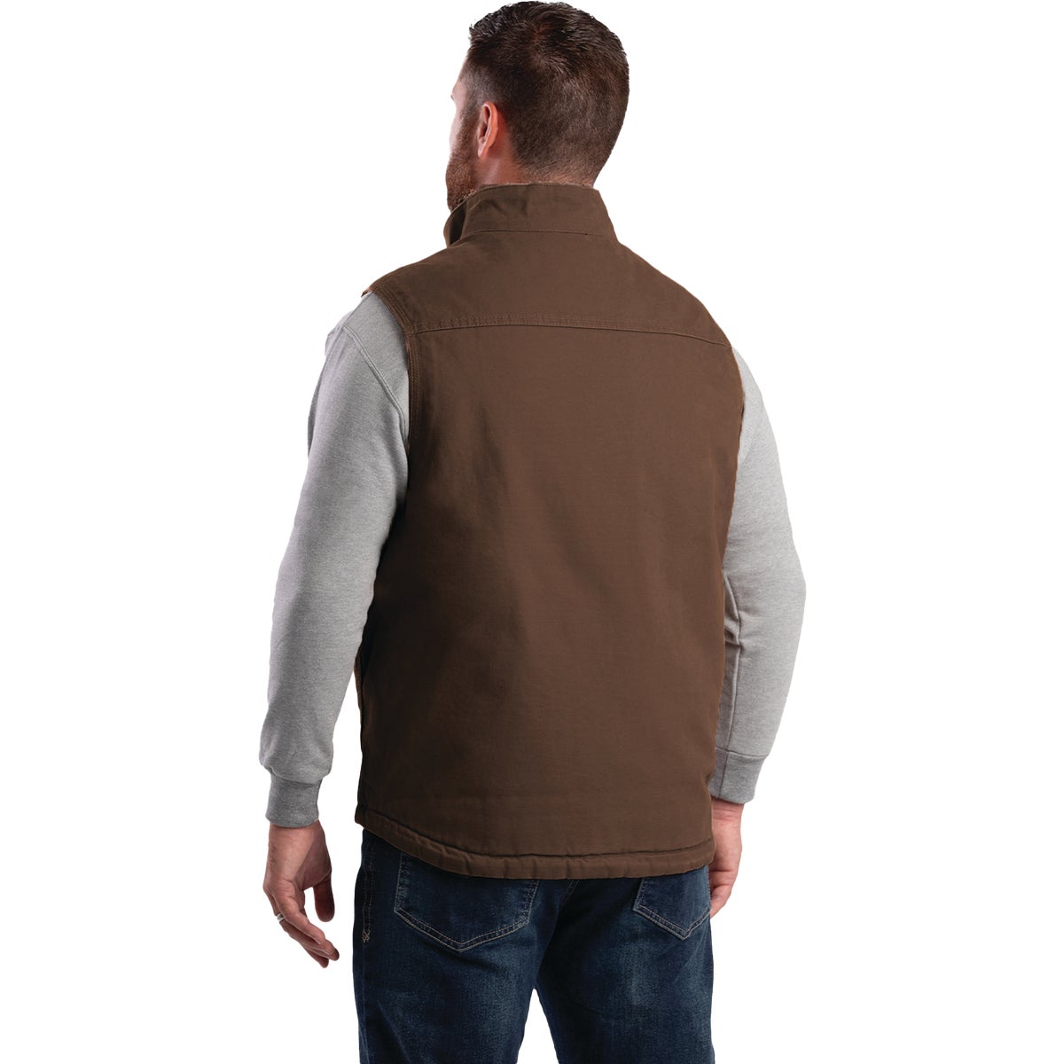 Berne Heartland Men's Large Bark Sherpa-Lined Washed Duck Vest Image 6
