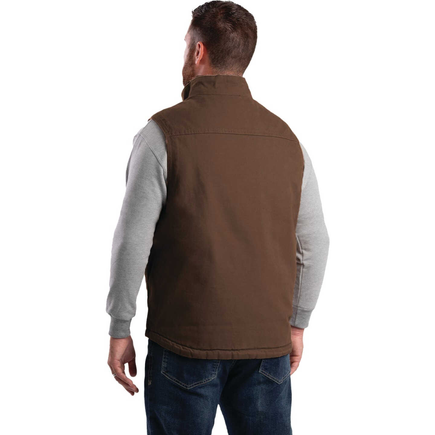 Berne Heartland Men's Large Bark Sherpa-Lined Washed Duck Vest Image 6