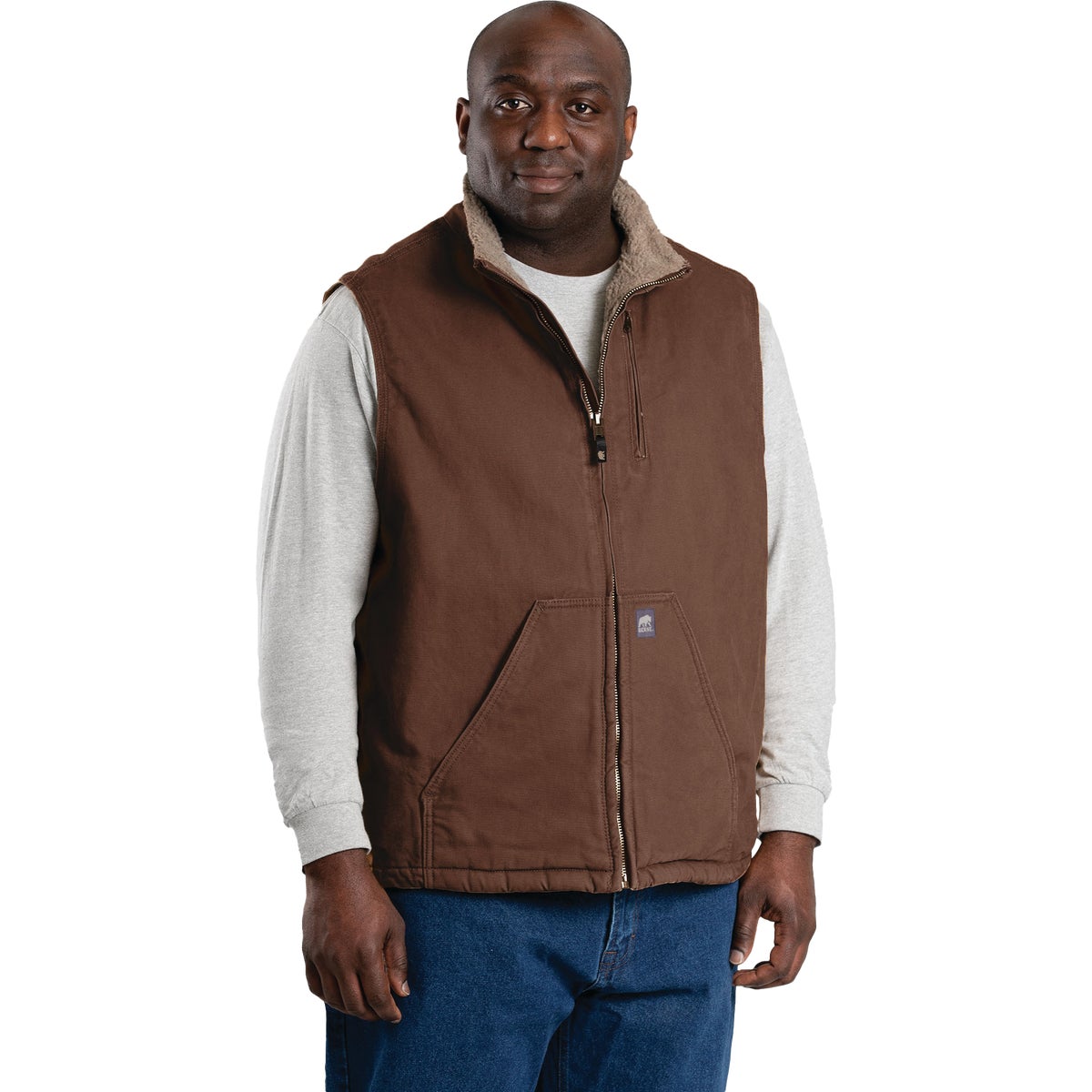 Berne Heartland Men's XL Bark Sherpa-Lined Washed Duck Vest Image 4