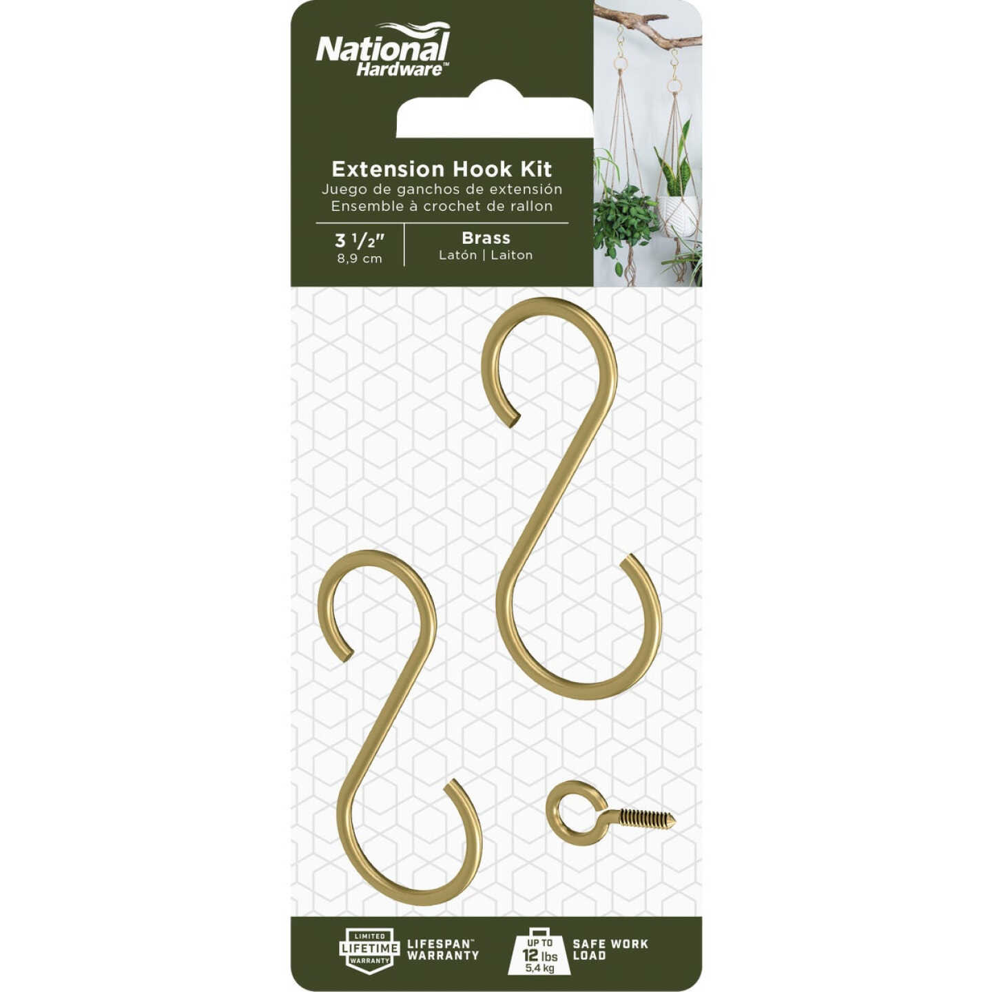 National Hardware 3-1/2 In. Brass Steel Extension Hook Kit Image 1