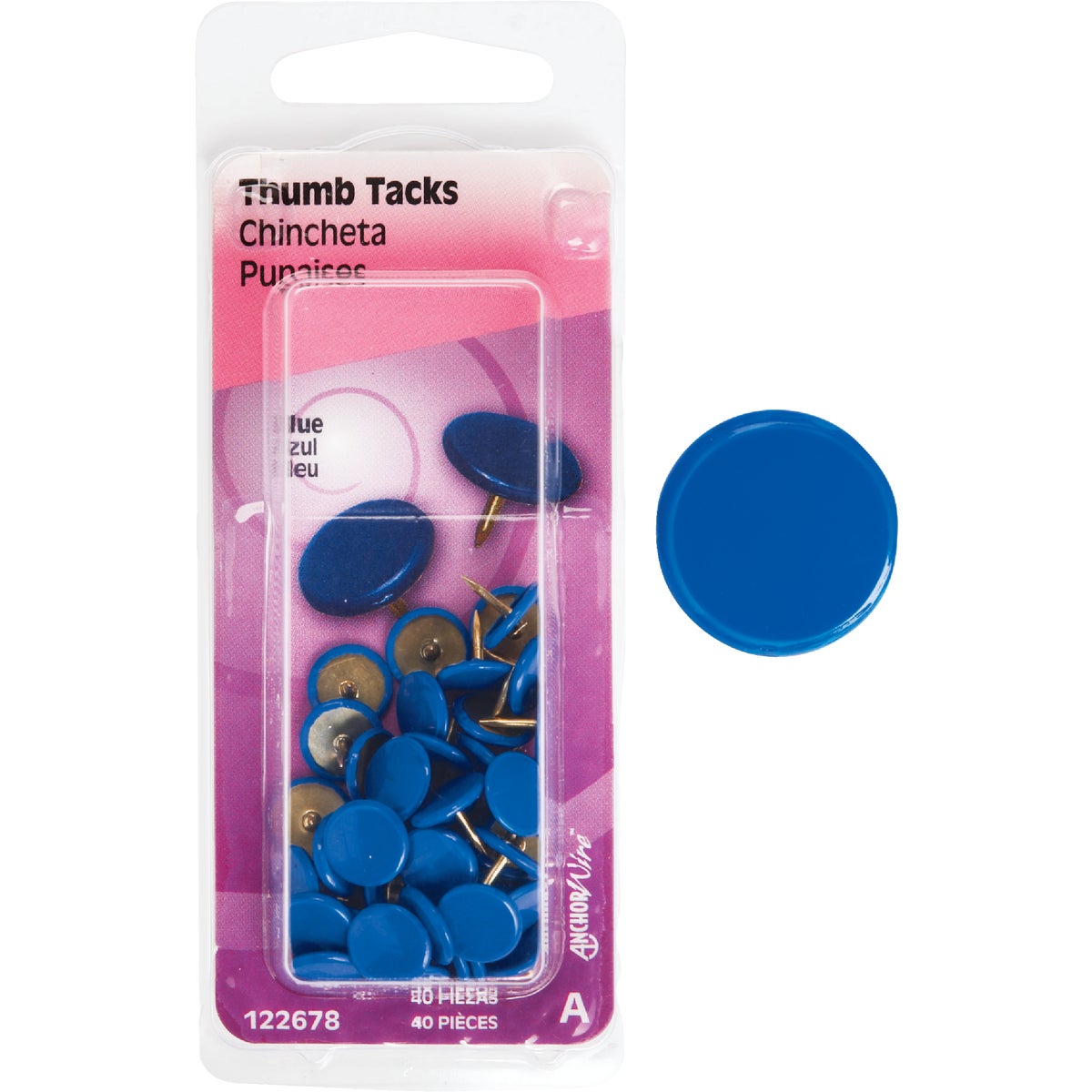 Hillman Anchor Wire Blue 23/64 In. x 15/64 In. Thumb Tack (40-Count)