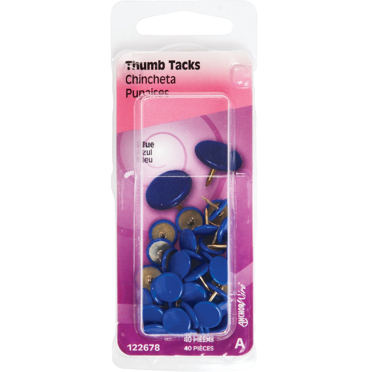 Hillman Anchor Wire Blue 23/64 In. x 15/64 In. Thumb Tack (40-Count) Image 2