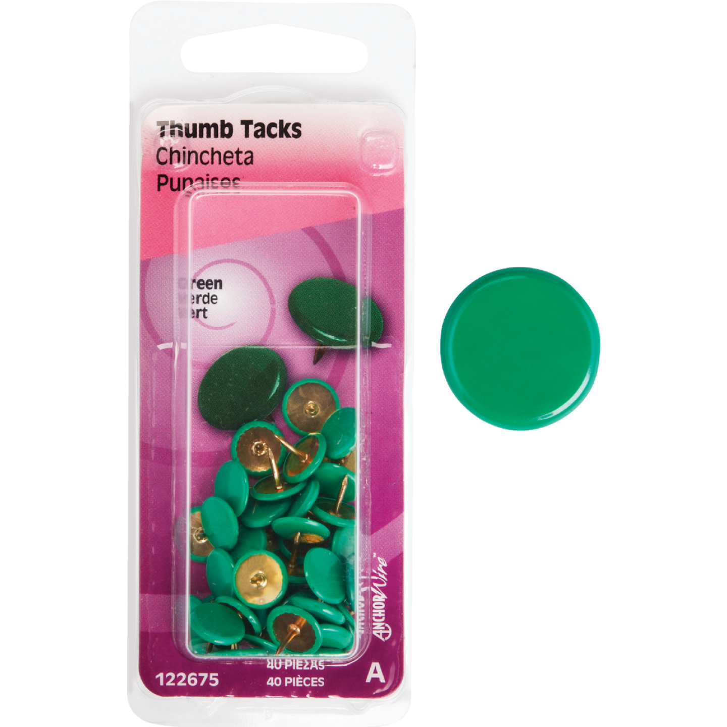 Hillman Anchor Wire Green 23/64 In. x 15/64 In. Thumb Tack (40-Count) Image 1