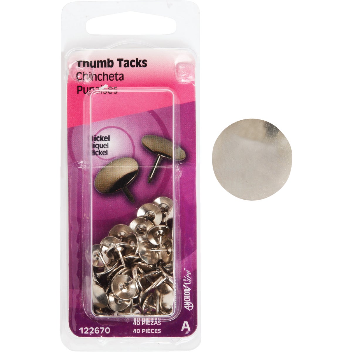Hillman Anchor Wire Nickel 23/64 In. x 15/64 In. Thumb Tack (40-Count)