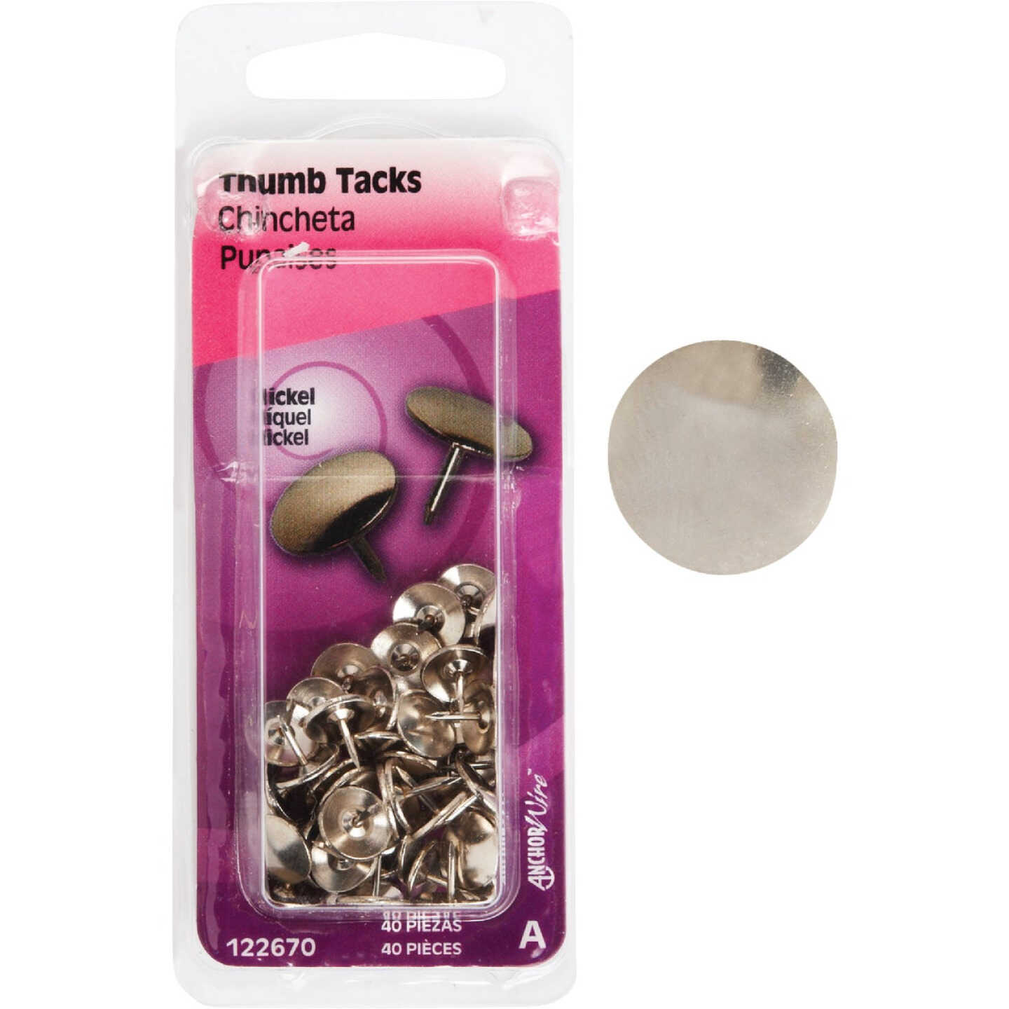 Hillman Anchor Wire Nickel 23/64 In. x 15/64 In. Thumb Tack (40-Count) Image 1
