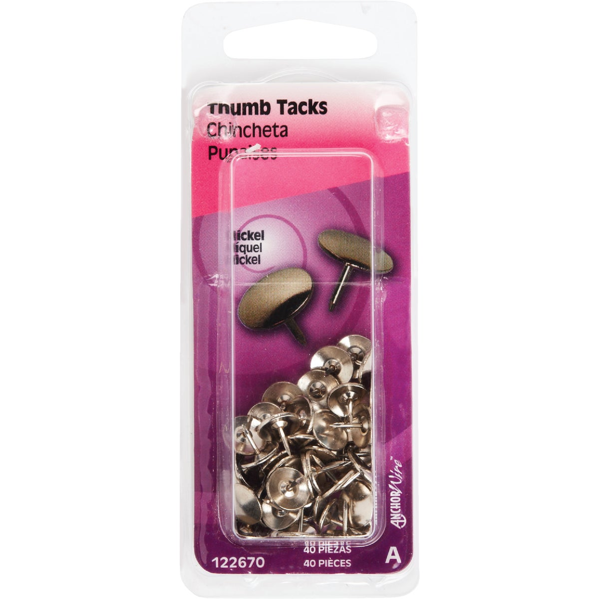 Hillman Anchor Wire Nickel 23/64 In. x 15/64 In. Thumb Tack (40-Count) Image 2
