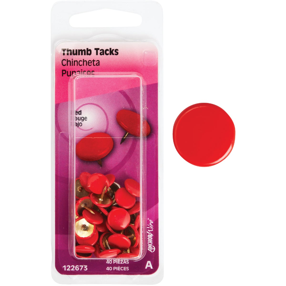 Hillman Anchor Wire Red 23/64 In. x 15/64 In. Thumb Tack (40-Count)