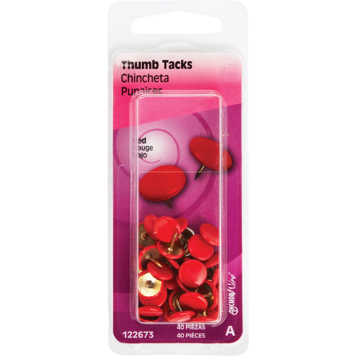Hillman Anchor Wire Red 23/64 In. x 15/64 In. Thumb Tack (40-Count) Image 2