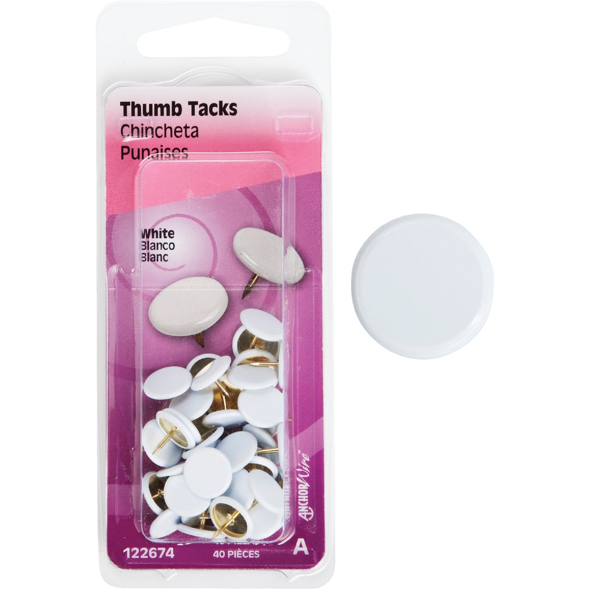 Hillman Anchor Wire White 23/64 In. x 15/64 In. Thumb Tack (40-Count)