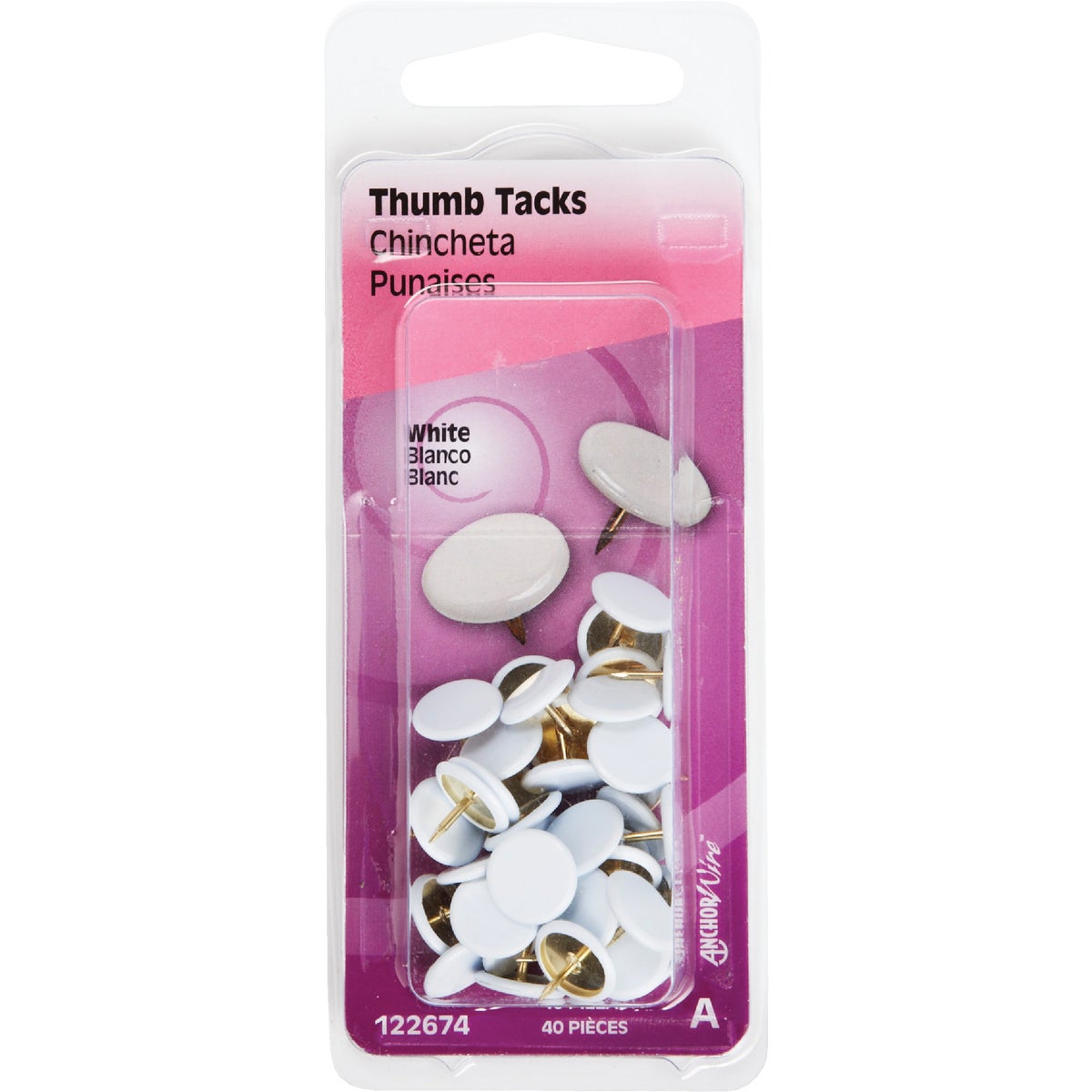 Hillman Anchor Wire White 23/64 In. x 15/64 In. Thumb Tack (40-Count) Image 2