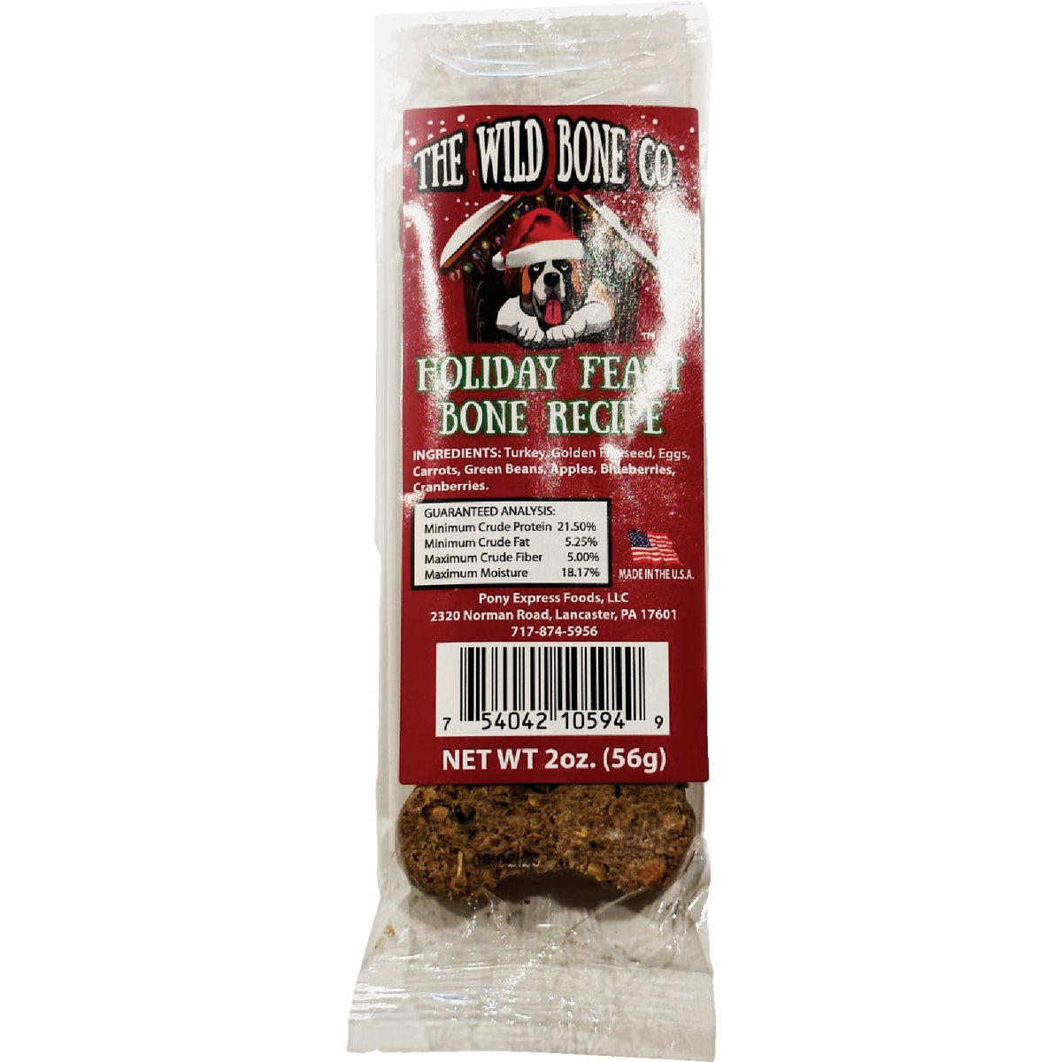 The Wild Bone Company Holiday Feast Bone Dog Treat, 2 Oz. Image 1