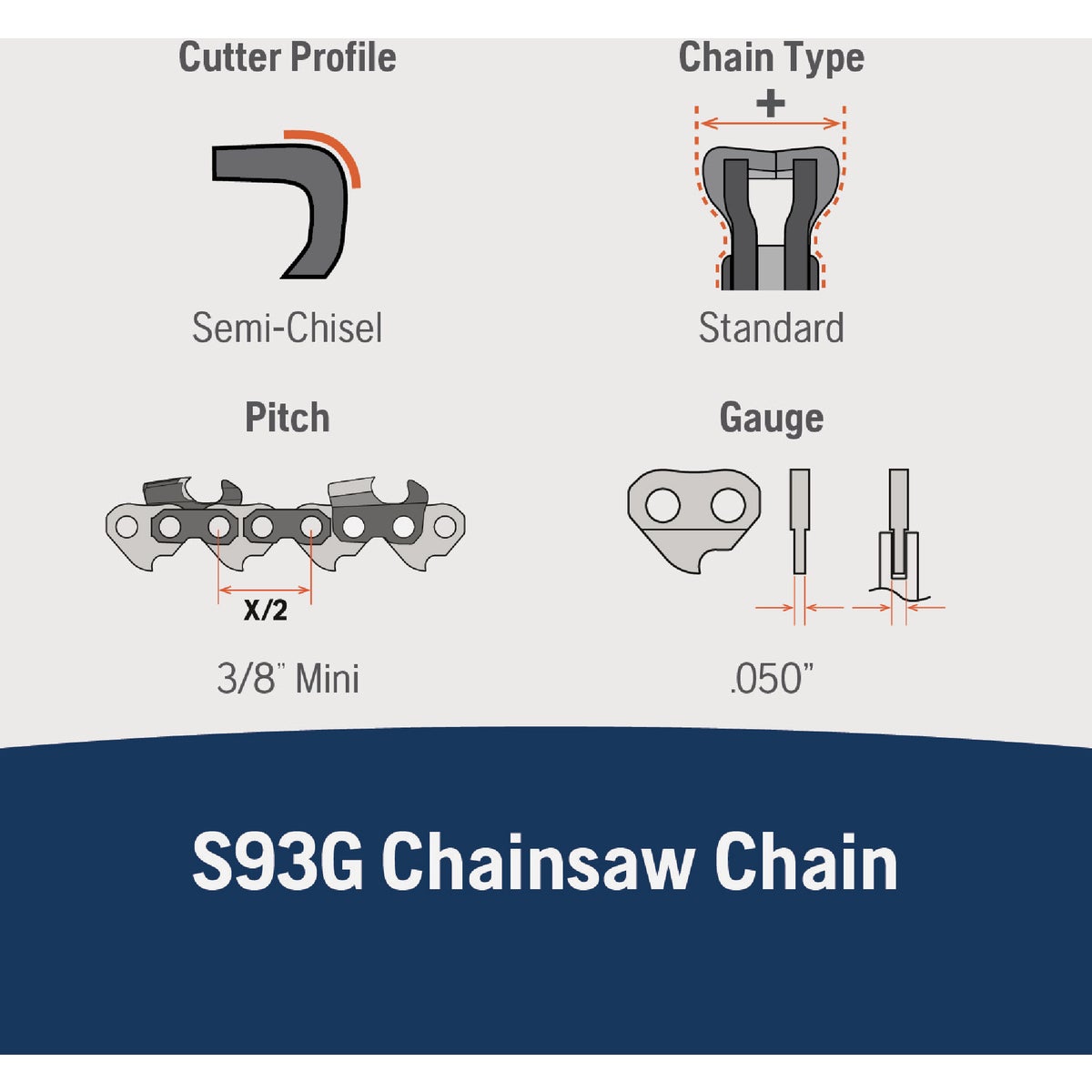 Husqvarna S93G X-Cut 14 In. 3/8 In. Mini Pitch Semi-Chisel Chainsaw Chain Image 3
