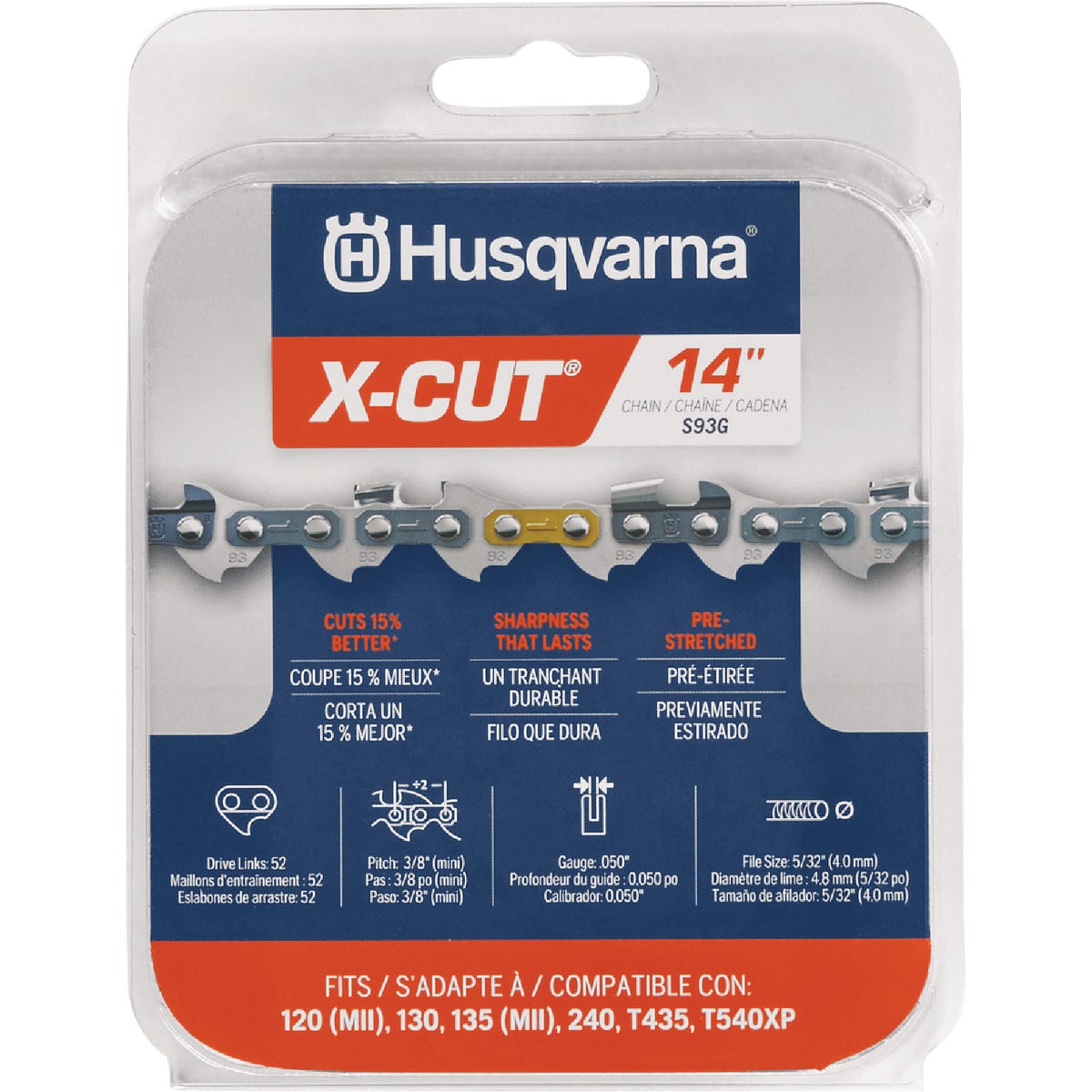Husqvarna S93G X-Cut 14 In. 3/8 In. Mini Pitch Semi-Chisel Chainsaw Chain