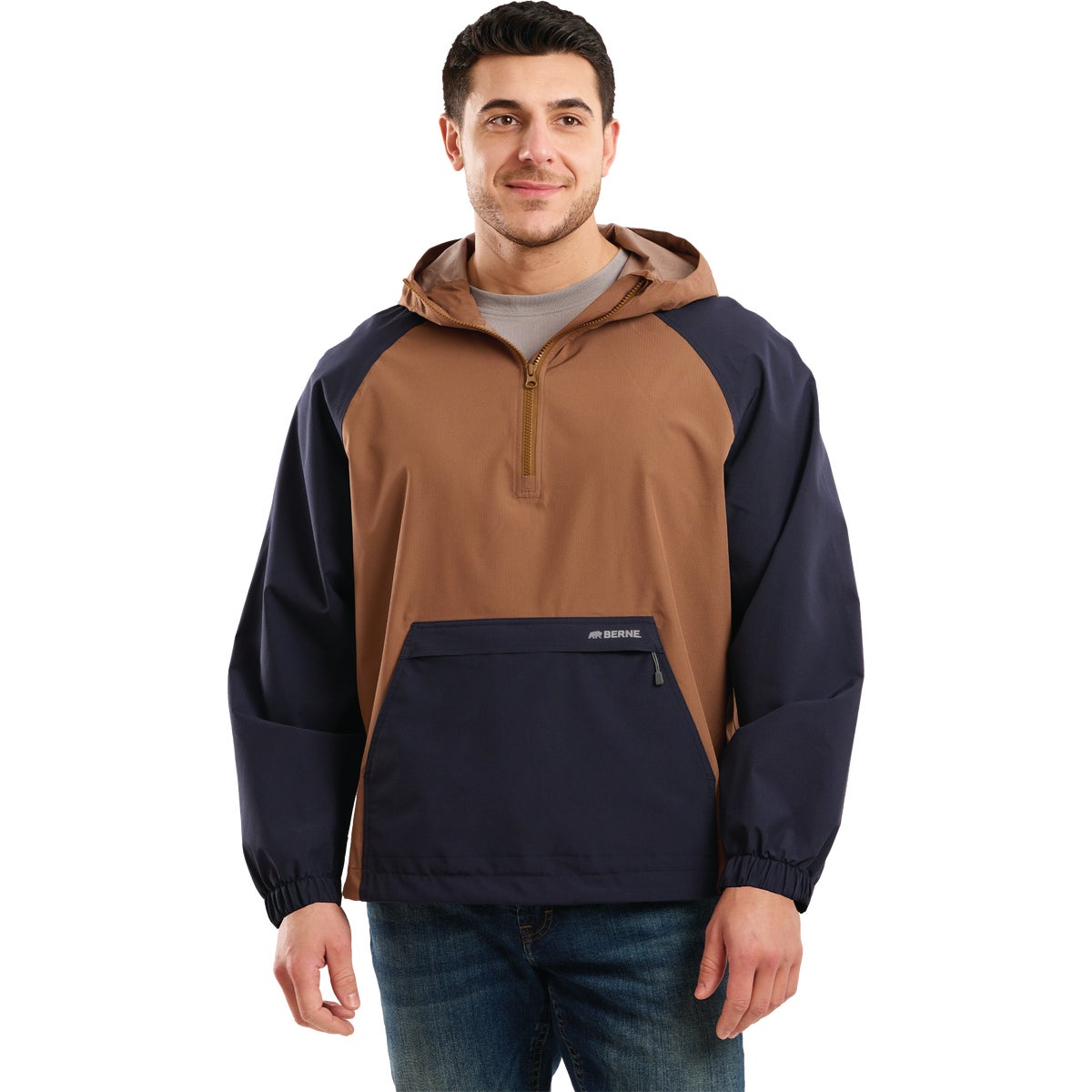 Berne Weather Warrior Men's Large Navy Driftwood Packable Rain Jacket