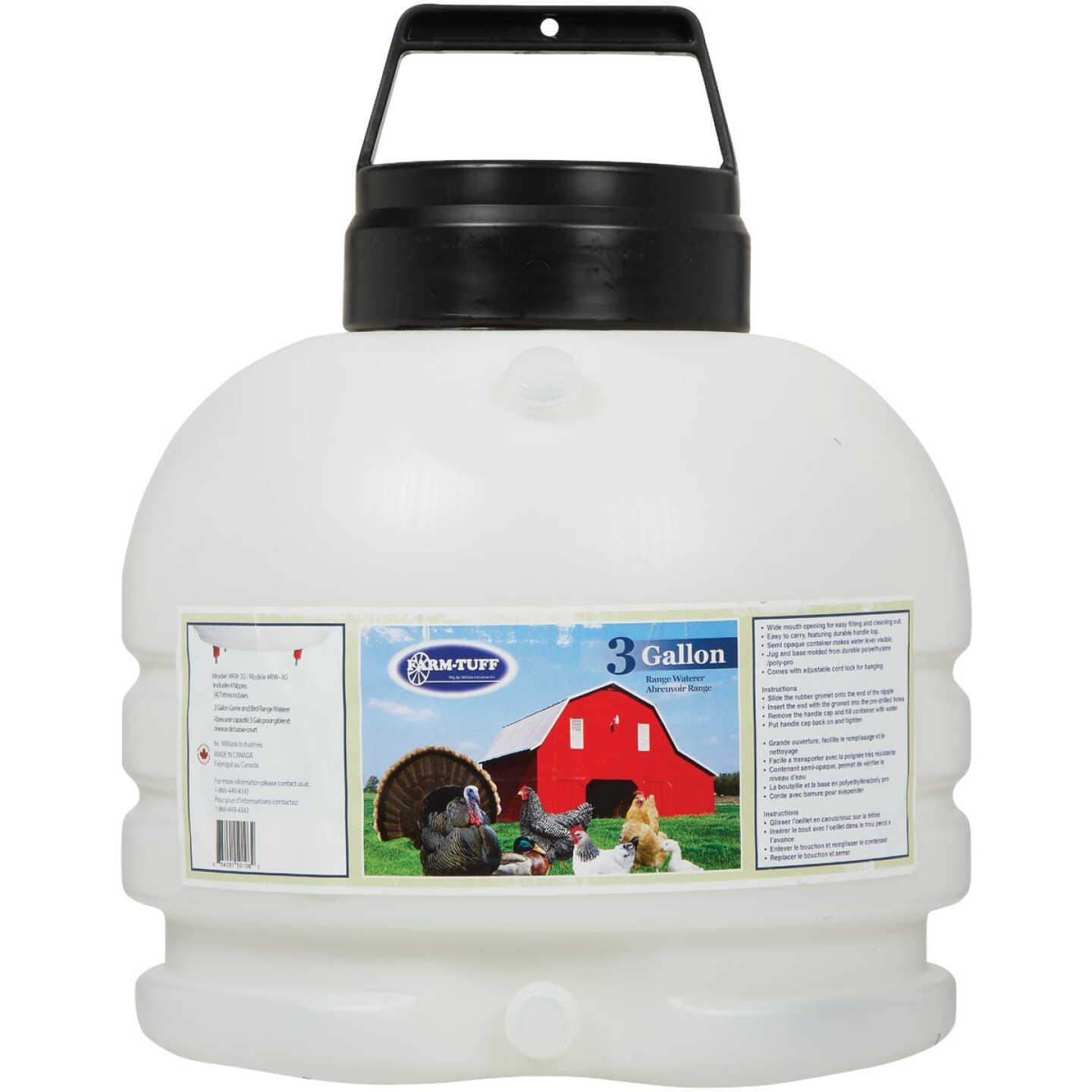 Farm-Tuff 3 Gal. Gravity-Feed Plastic Game & Bird Range Poultry Waterer Image 2