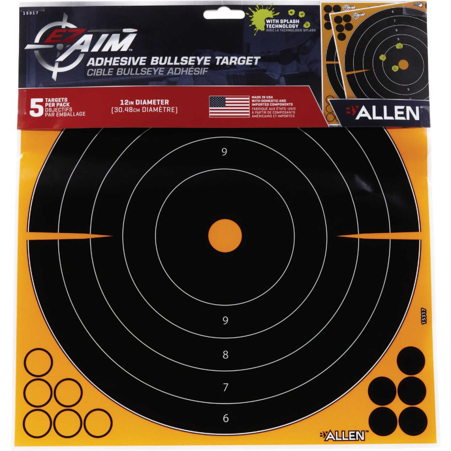 Allen EZ Aim 12 In. Dia Splash Reactive Adhesive Bullseye Target (5-Pack) Image 3
