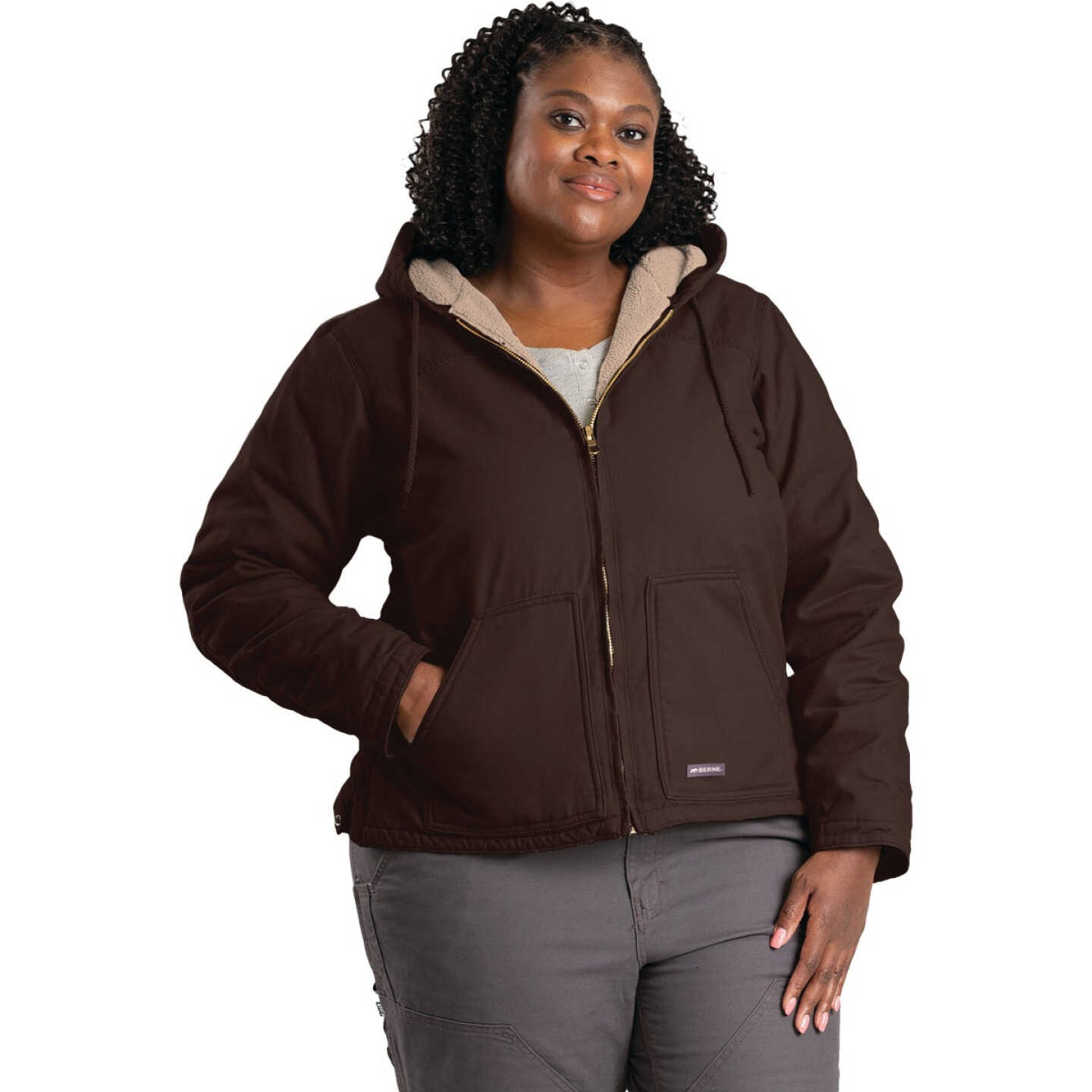 Berne Women's Small Dark Brown Sherpa-Lined Softstone Duck Hooded Jacket Image 2