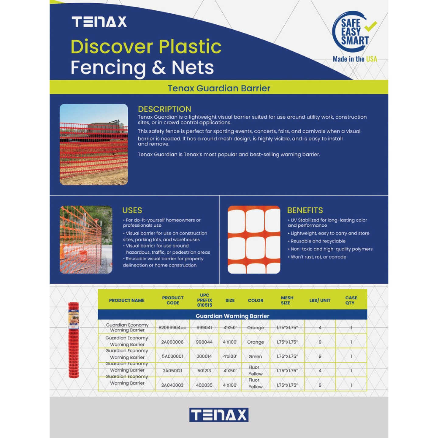 Tenax Guardian 4 Ft. H. x 100 Ft. L. Polyethylene Safety Fence, Orange Image 3