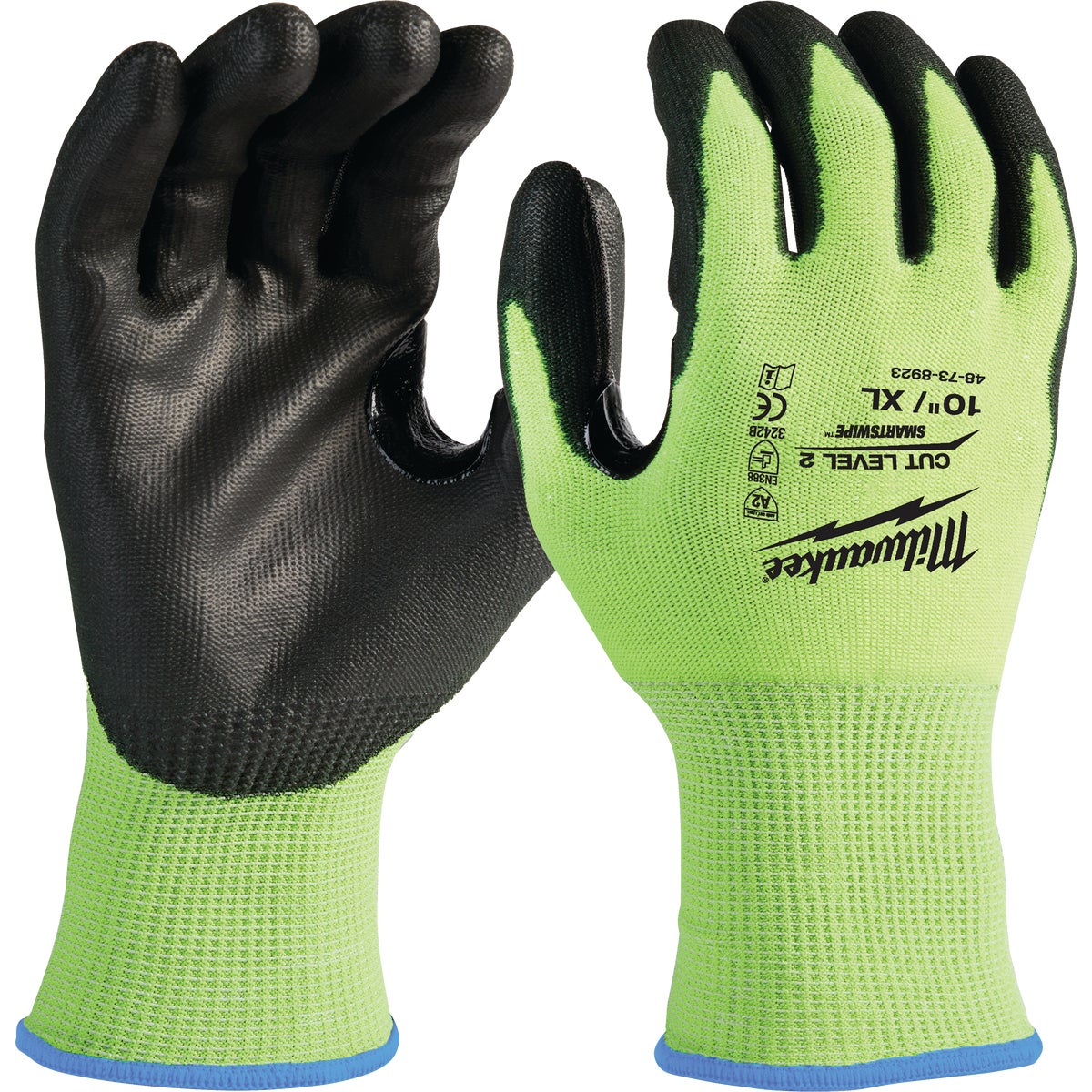 Milwaukee Unisex XL Cut Level 2 High Vis Polyurethane Dipped Glove Image 1