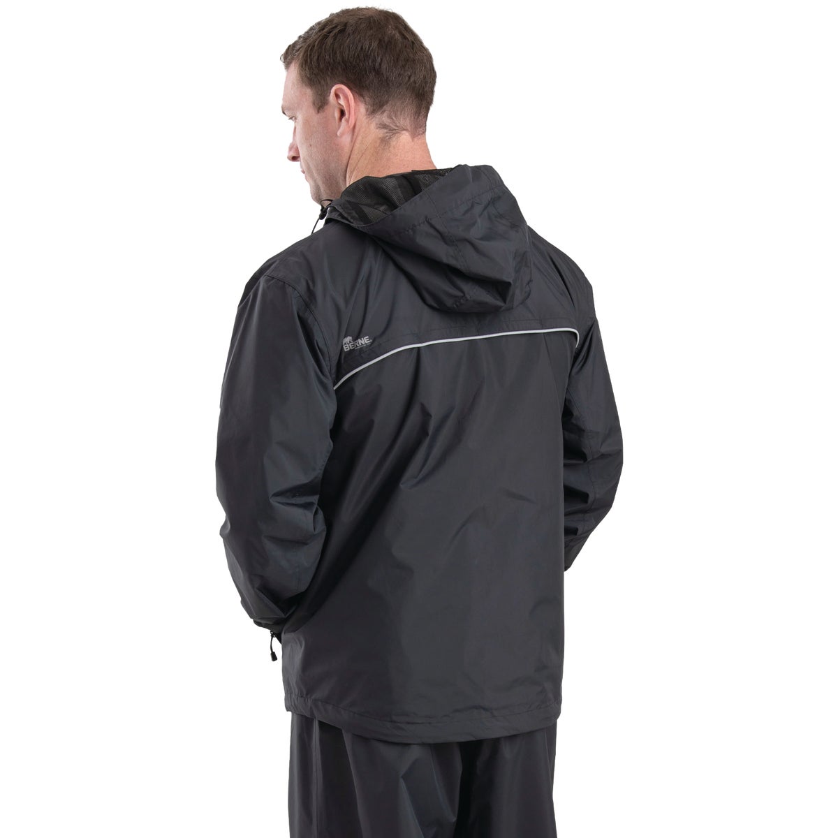 Berne Coastline Men's Large Black Lightweight Hooded Rain Jacket Image 3